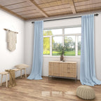 Koufall Pale Blue Curtains 96 Inches Long For Living Room,Linen Sheer Pleated Coastal Curtains For Nursery Boy Girl,Pastel Light Blue