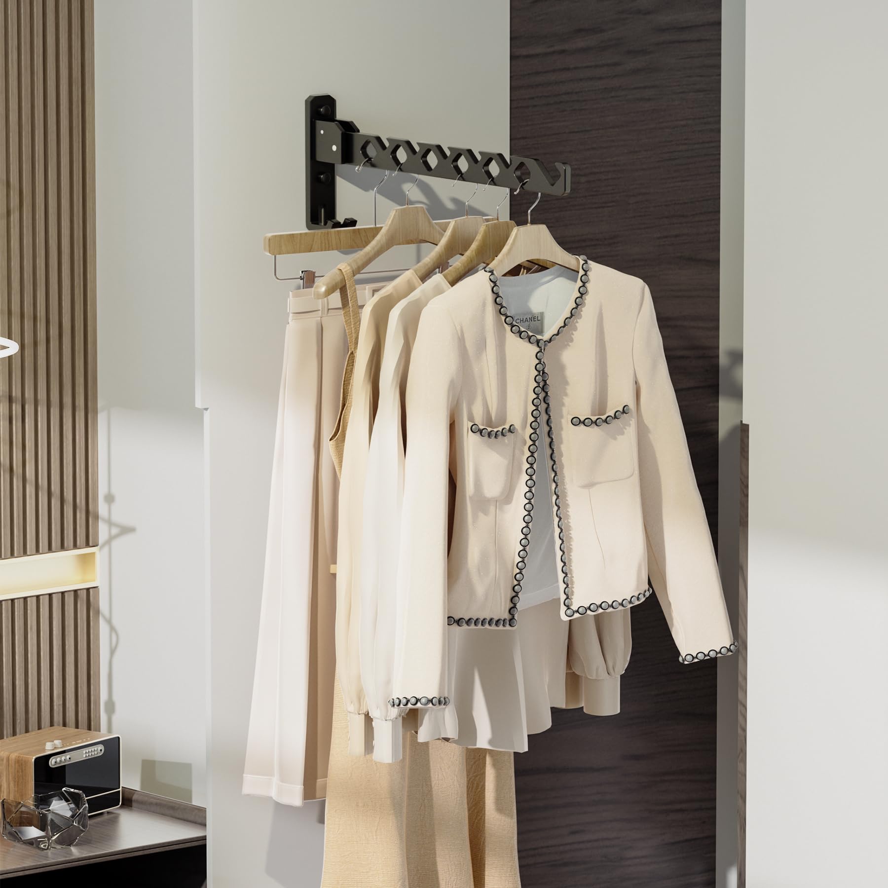 Dr.Dj Wall Mount Coat Hanger Holder Black Clothes Drying Organizer Rack Garment Hooks Aluminium Retractable Folding Indoor Wall