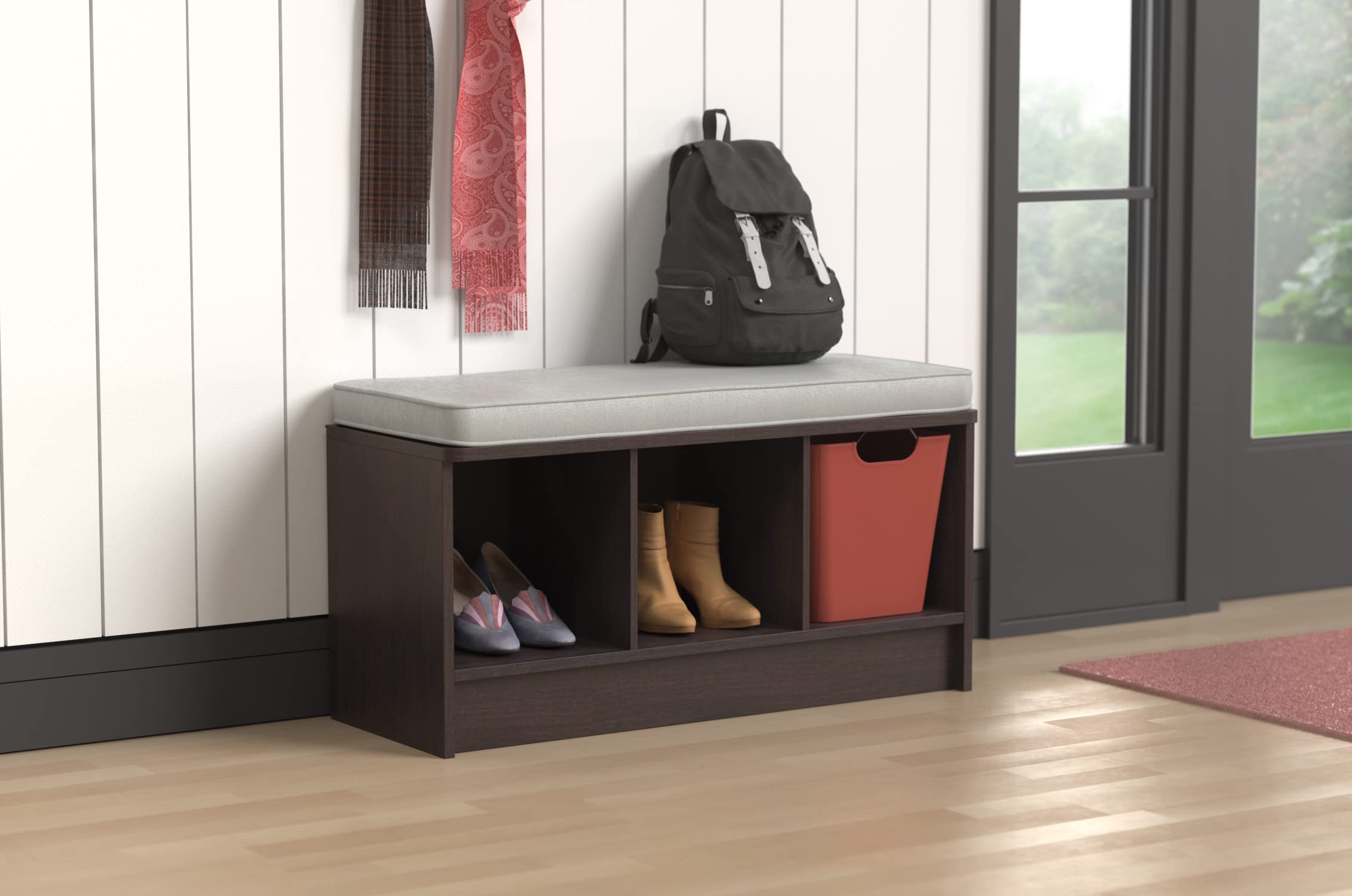 Closetmaid 1632 Cubeicals 3-Cube Storage Bench, Espresso With Gray Cushion