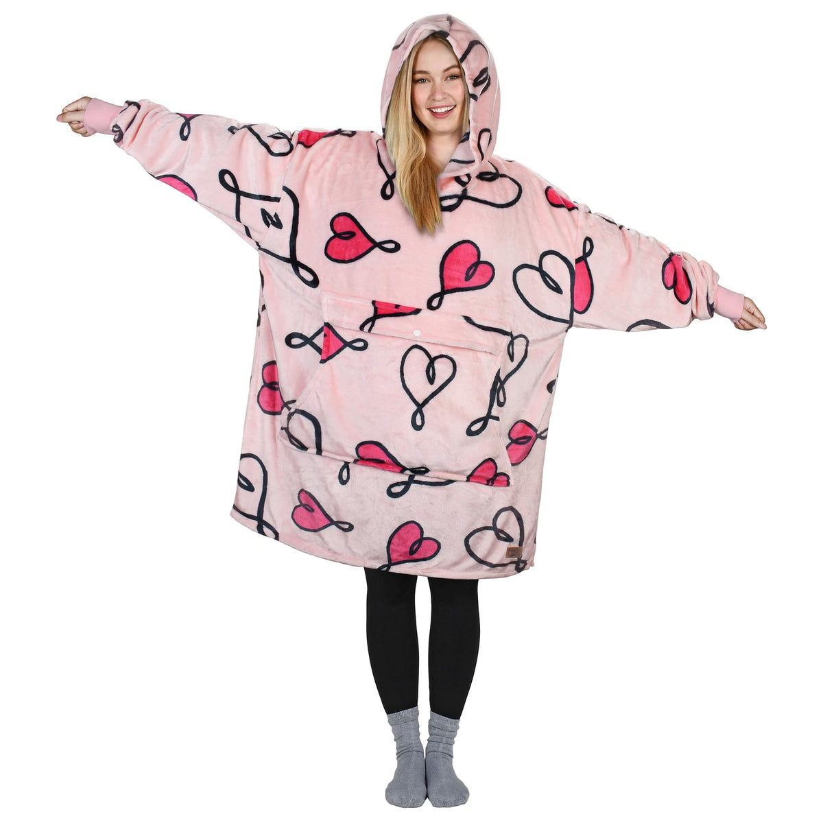 Catalonia Love Art Print Oversized Blanket Hoodie Sweatshirt, Wearable Fleece Pullover For Adults Men Women