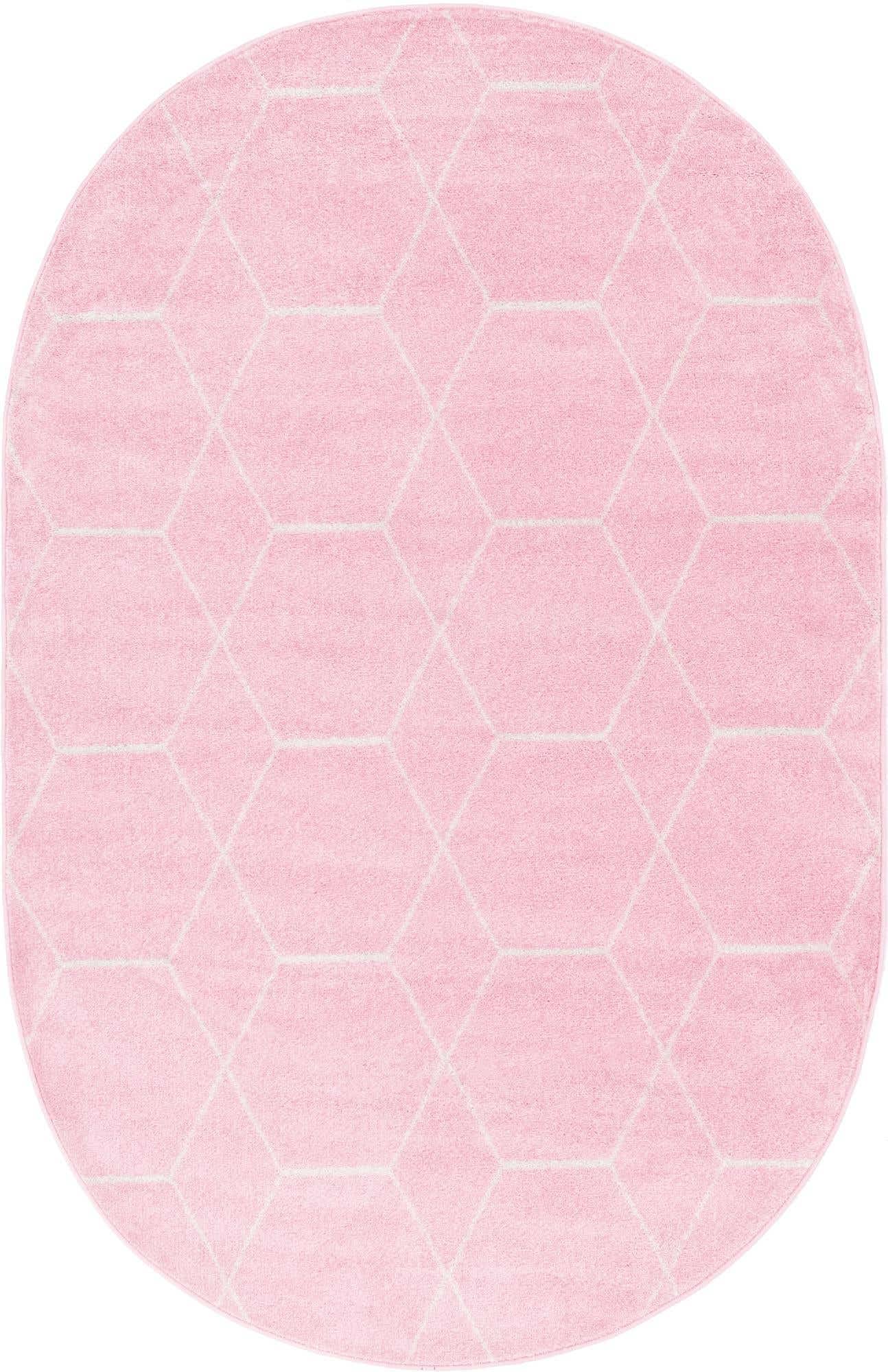 Unique Loom Trellis Frieze Collection Area Rug - Geometric (5 x 8 Oval, Light Pink/ Ivory)