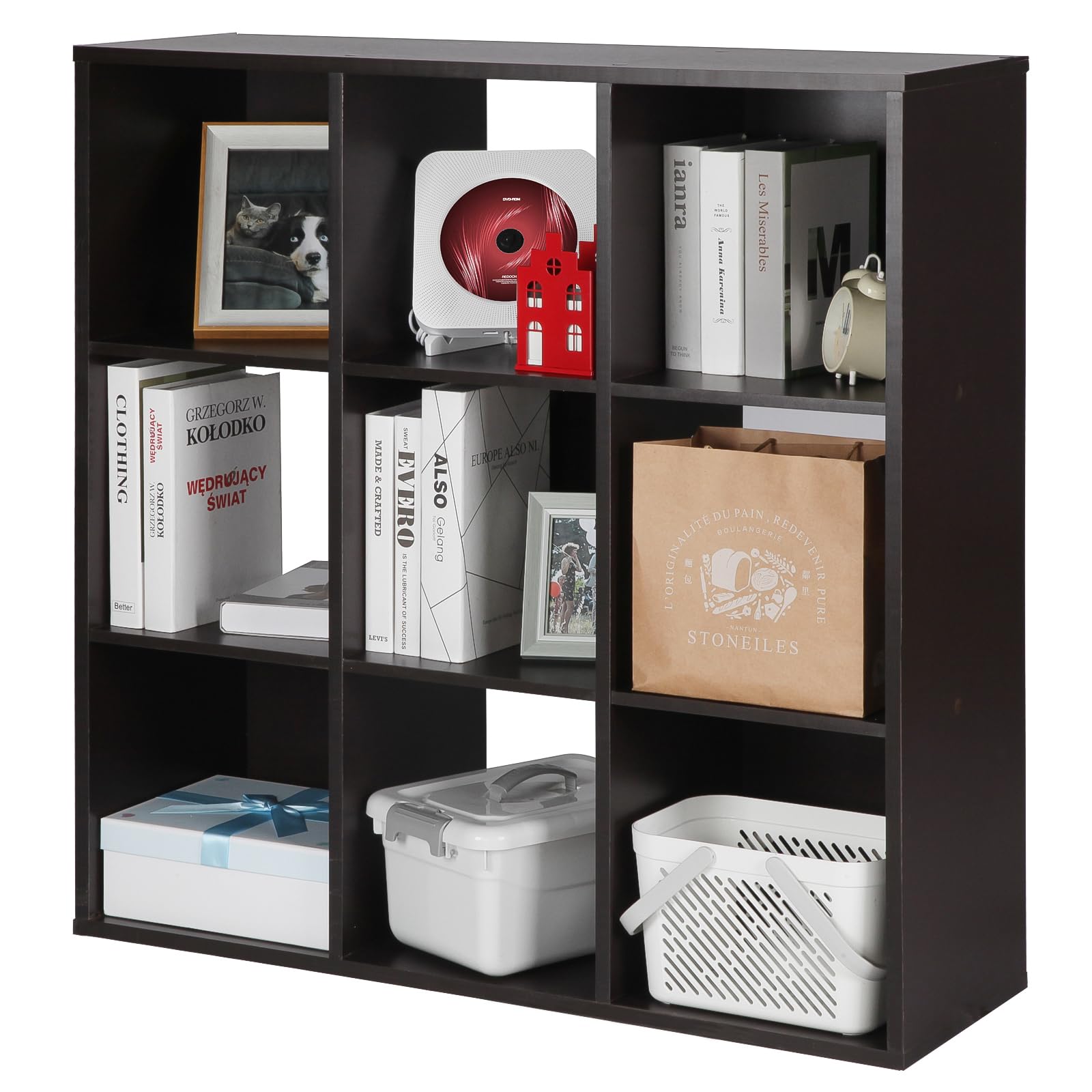 Pachira Us 9 Cube Storage Shelf Organizer, Heavy Duty Wooden Closet Cabinet, File Organizer Rack Display Cube Bookshelf Compartments, Dark Brown