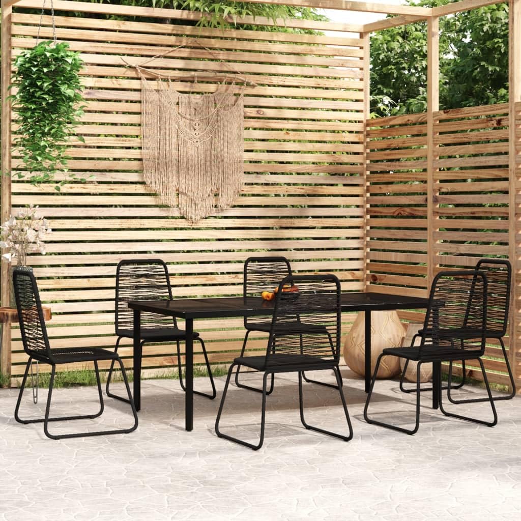 vidaXL Patio Dining Set 7 Piece - Black Outdoor Garden Furniture - Powder-Coated Steel Frame & Glass Table - PE Rattan Chairs