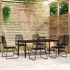 vidaXL Patio Dining Set 7 Piece - Black Outdoor Garden Furniture - Powder-Coated Steel Frame & Glass Table - PE Rattan Chairs