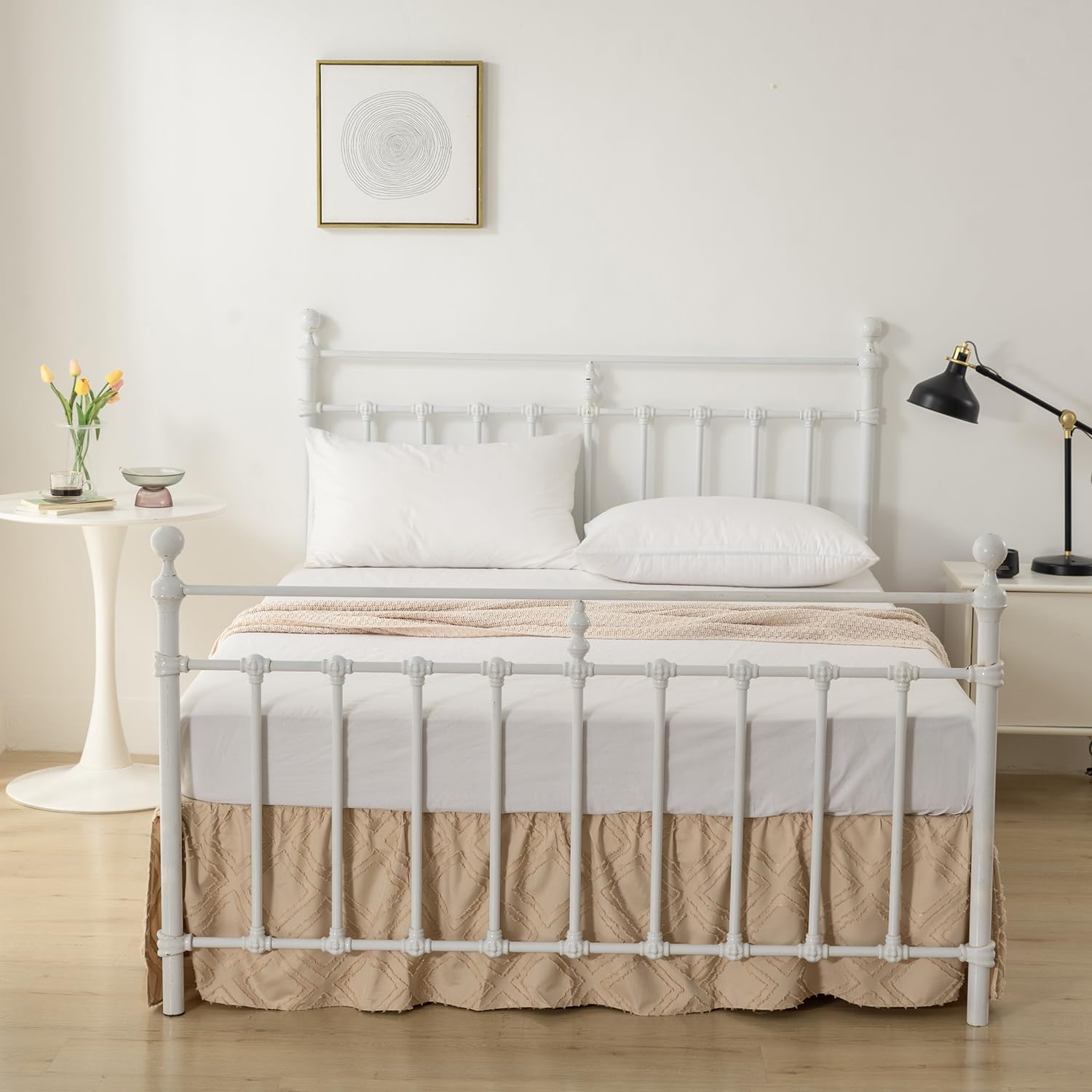 Bed Skirt Queen Size, Ruffled Bed Skirt With Split Corners, Queen Bed Skirt 14 Inch Drop, Boho Queen Size Bed Skirt White For Ru