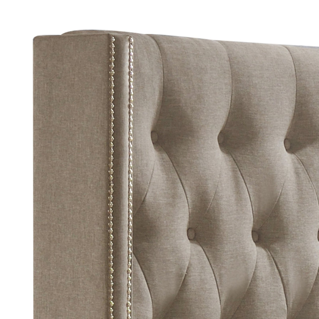Baxton Studio Katherine Contemporary Espresso Fabric Nail Head Trim Wingback Bed, King, Grey