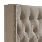 Baxton Studio Katherine Contemporary Espresso Fabric Nail Head Trim Wingback Bed, King, Grey