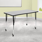 Flash Furniture Mobile 28"W X 47.5"L Rectangular Wave Collaborative Grey Thermal Laminate Activity Table - Standard Height Adjustable Legs