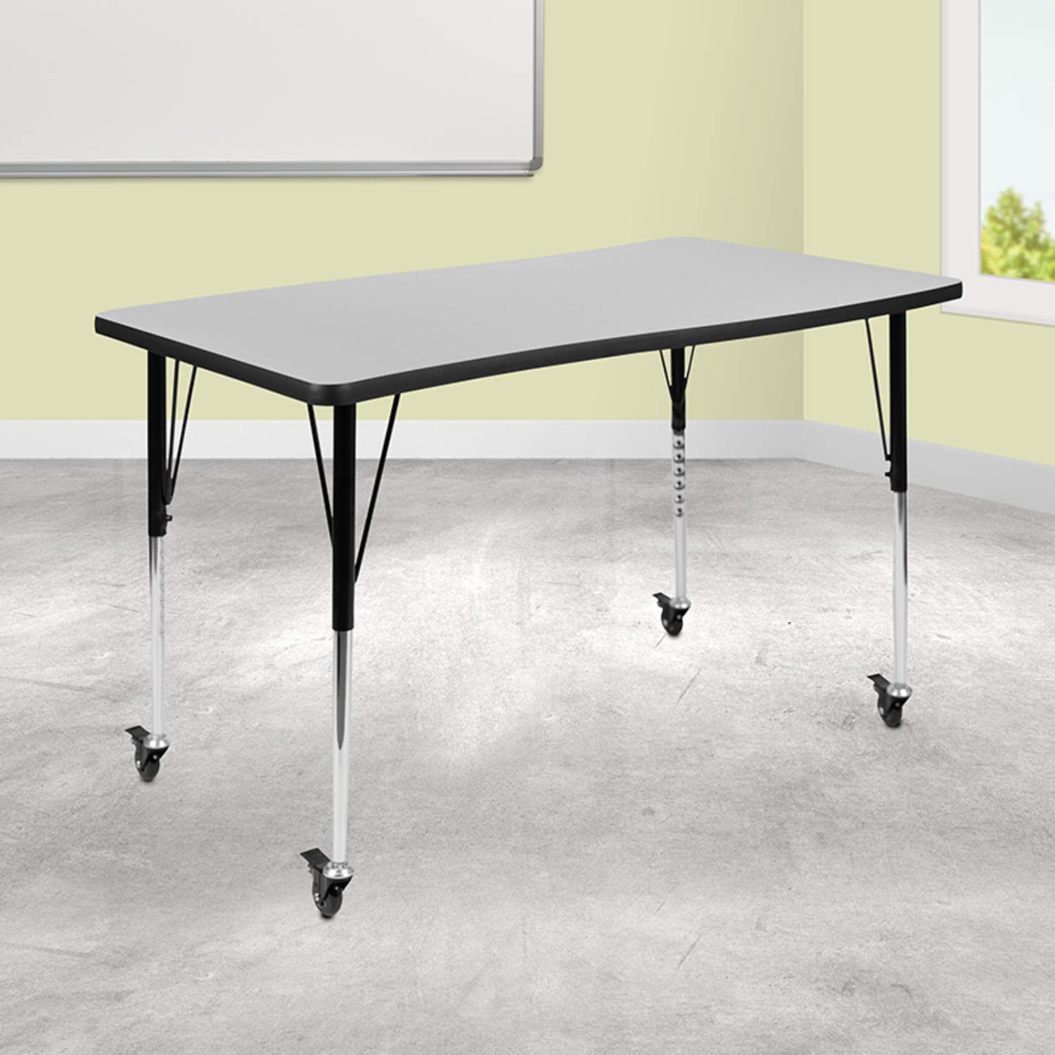 Flash Furniture Mobile 28"W X 47.5"L Rectangular Wave Collaborative Grey Thermal Laminate Activity Table - Standard Height Adjustable Legs