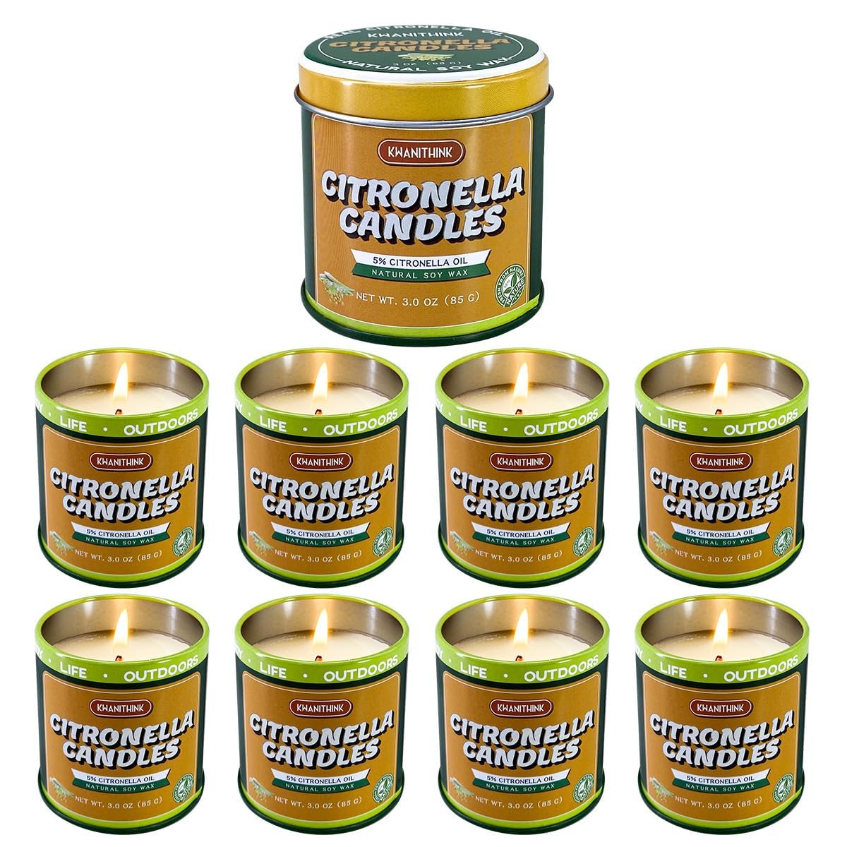 Citronella Candle 9 Pack, 3 oz Jar Candles, Indoor Outdoor Lemongrass Scented Candles, Made with Natural Citronella Oil and a So