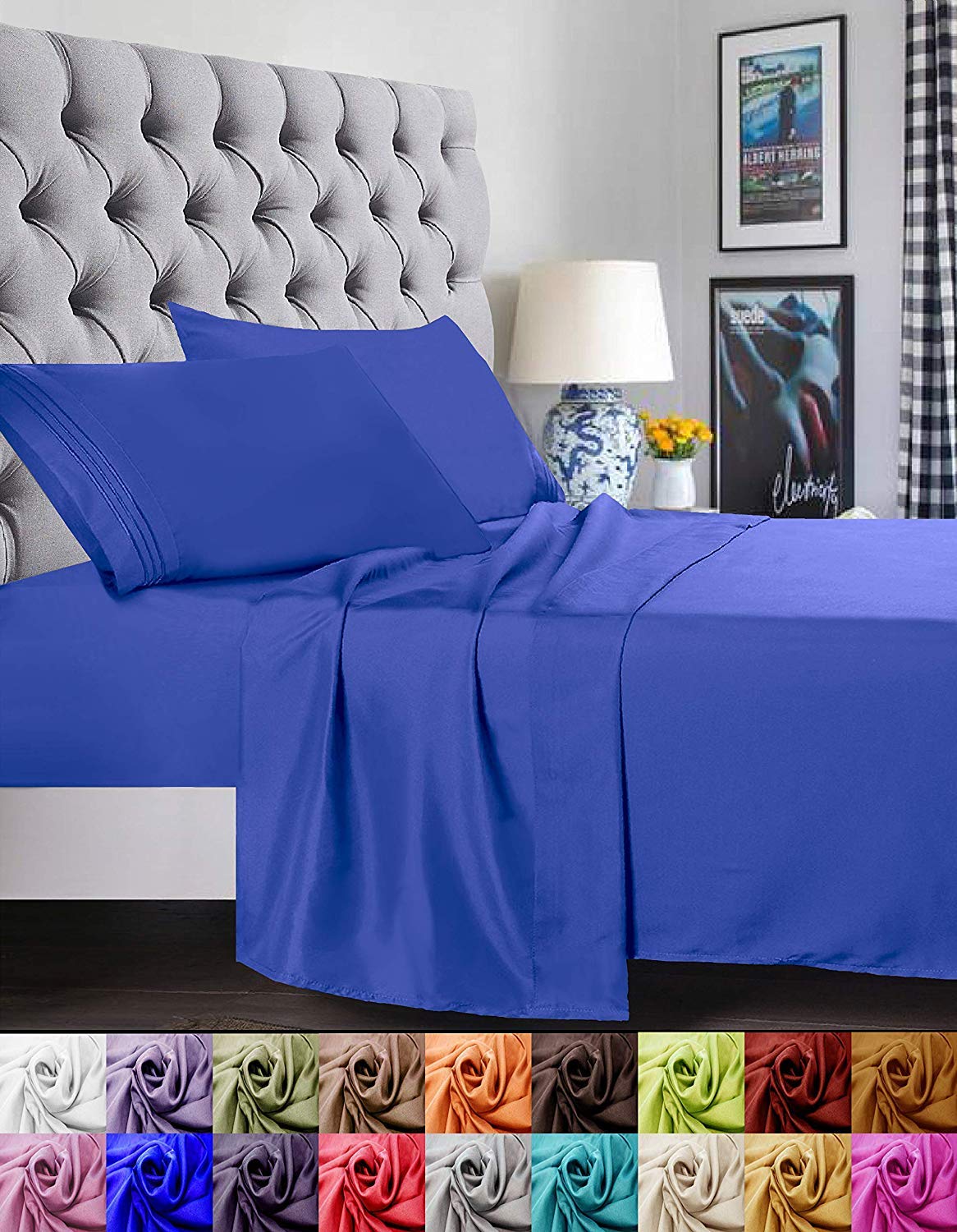 Elegant Comfort 1500 Premier Luxury Hotel Quality Super Soft Wrinkle Free And Fade Resistant 4-Piece Bed Sheet Set, King, Royal