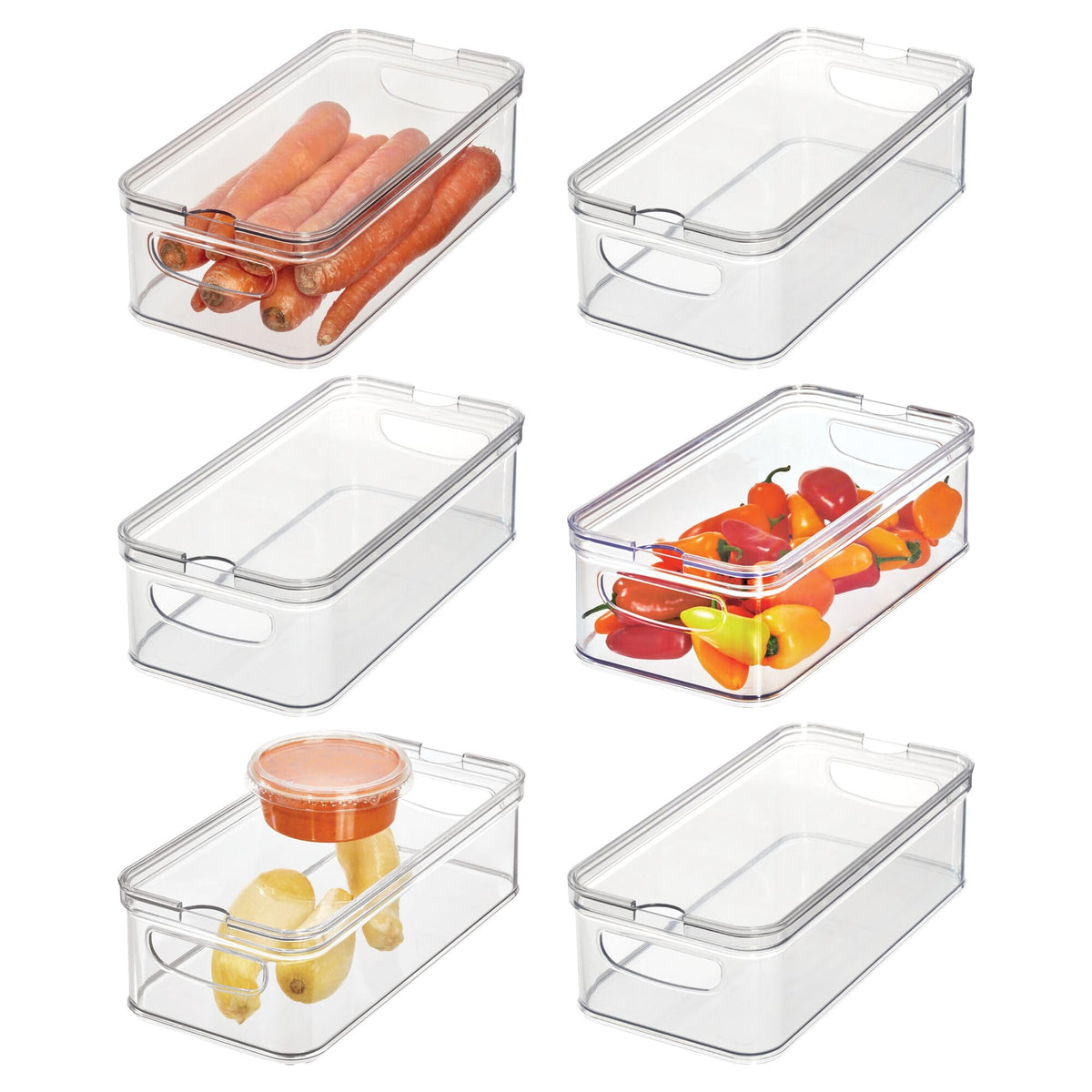 iDesign Stackable Fridge Organizer Bins with Lids for Fresh Produce  Set of 6  Clear