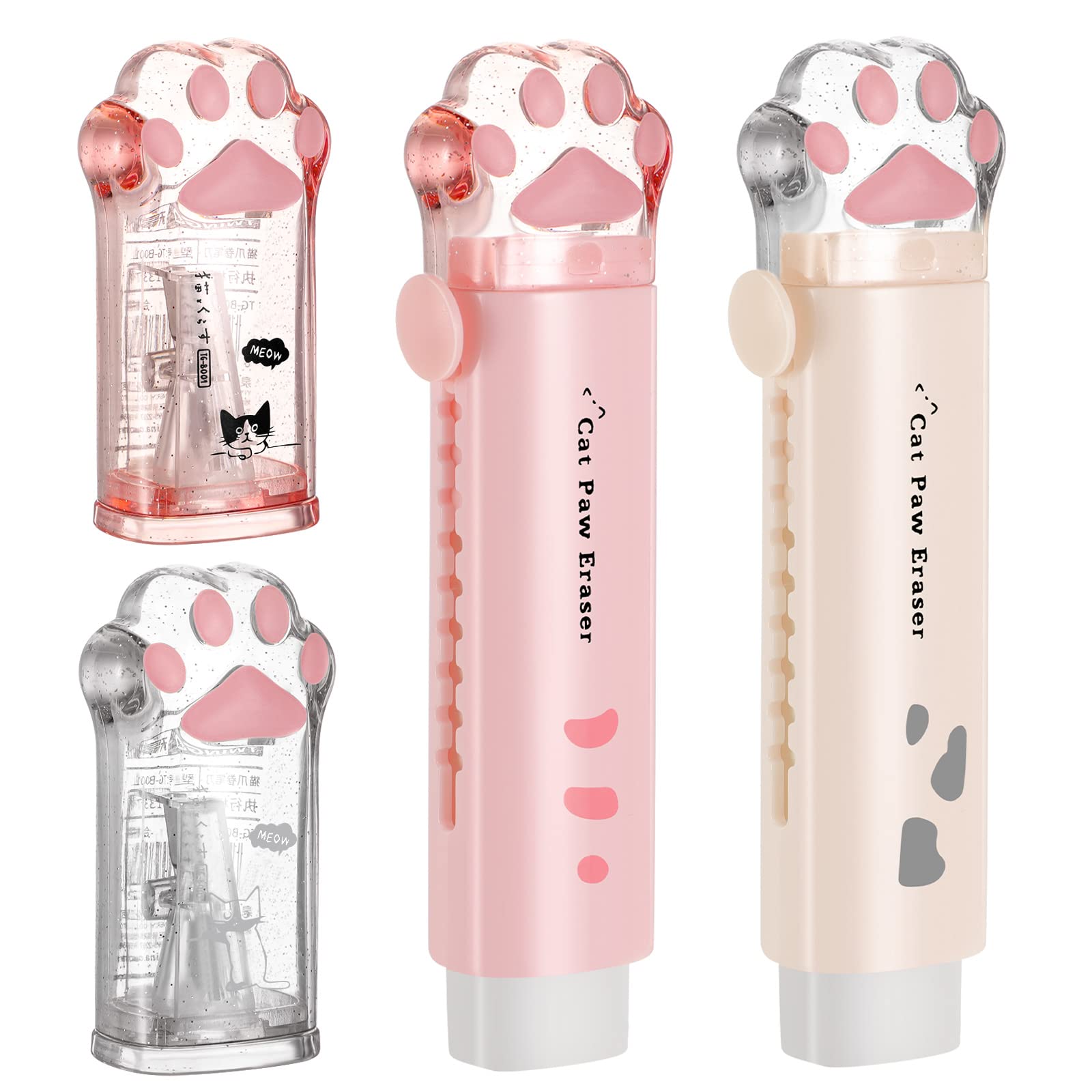 4 Pcs Cute Cat Paw Kawaii School Supplies Cute Cat Paw Pencil Sharpener And Cat Paw Shaped Retractable Eraser Kawaii Pencil Shar