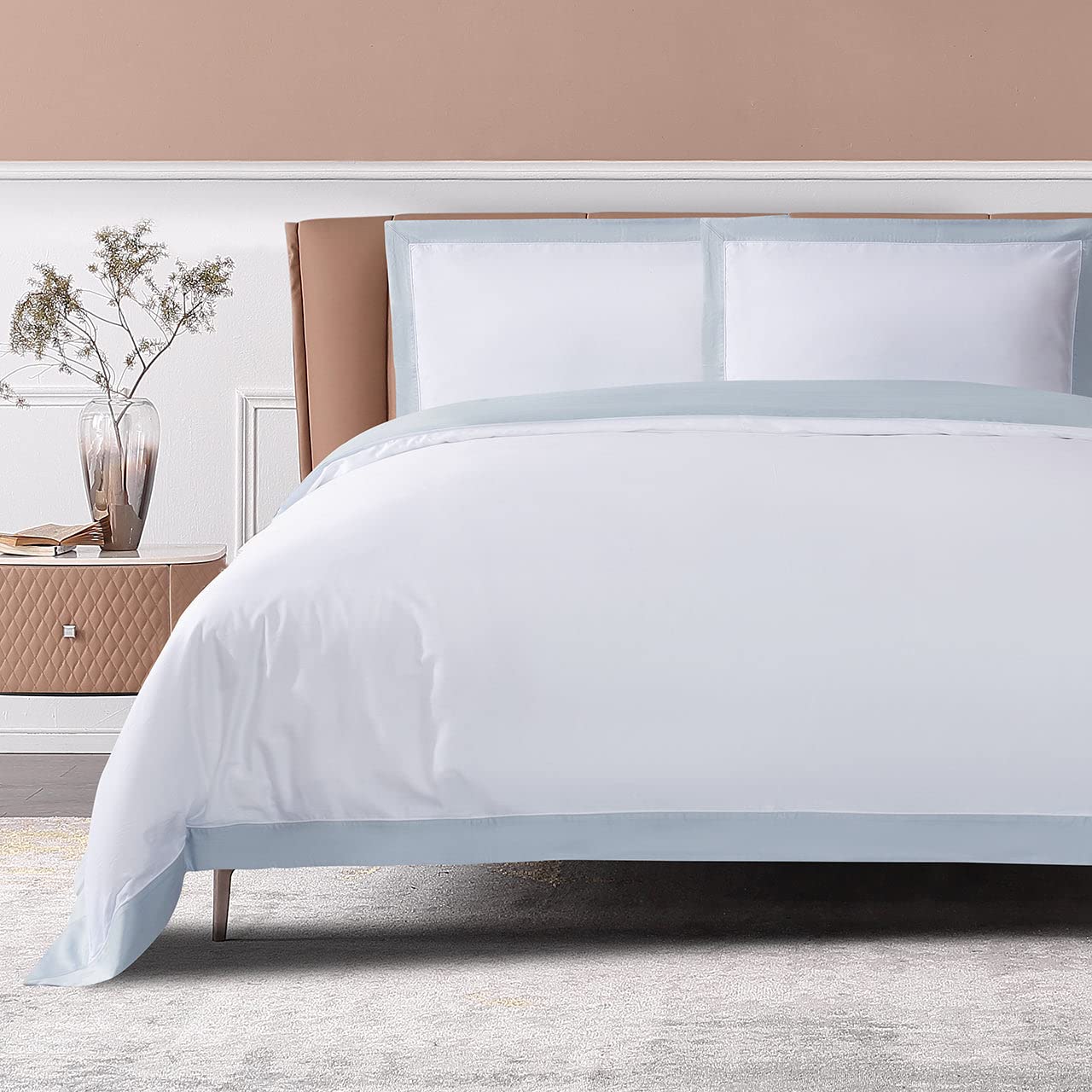 The Cotton & Silk 100% Luxury Long-Staple Cotton Duvet Cover Set - Soft & Breathable, King/California King Size, White + Misty B