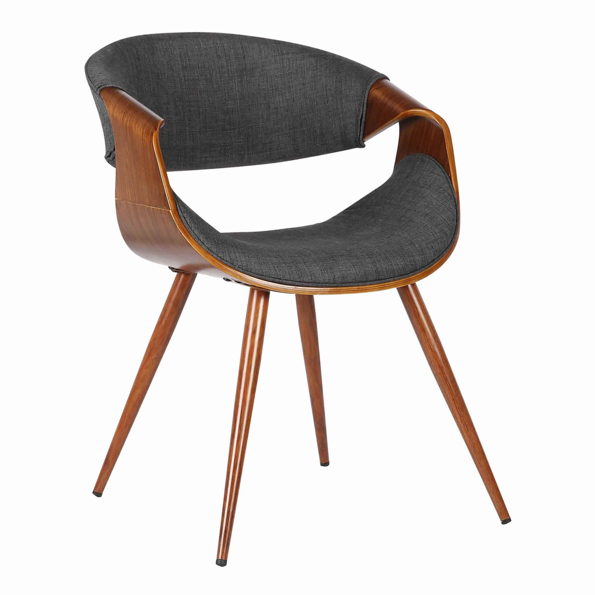 Benjara Curved Back Fabric Dining Chair With Round Tapered Legs, Brown, Gray