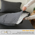 Simple&Opulence 100% Belgian Linen Pillowcase Embroidered-Set Of 2 Queen Size Stone Washed Solid Color-Soft And Durable (Dark Grey, 20''X30'')