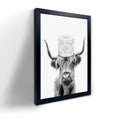 Toilet Paper On Head,Black Framed Funny Animal Prints, Vintage Black and White Rustic Style Cute Bathroom Cow Canvas Art Poster 