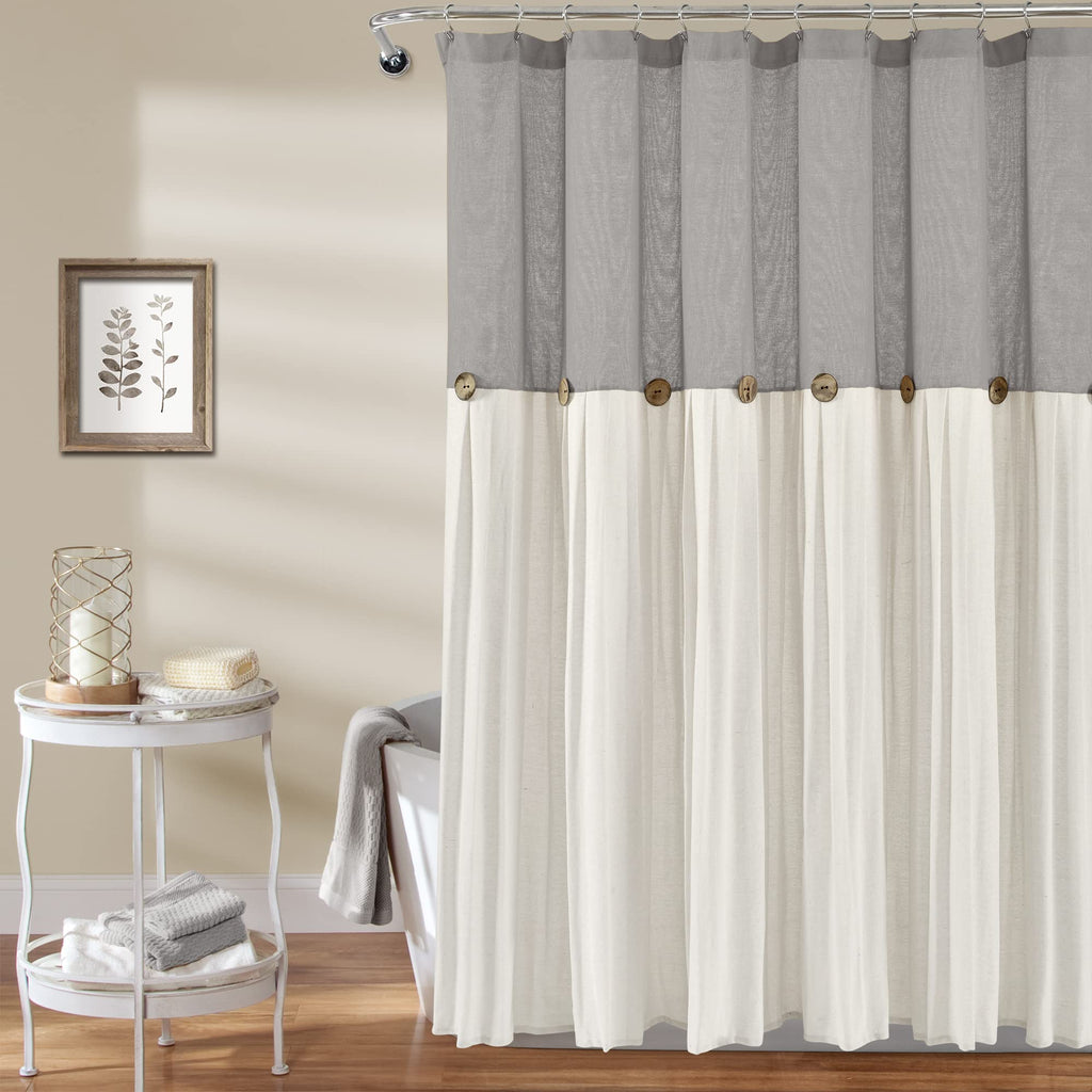 Lush Decor Linen Button Shower Curtain, 72'' x 72'', Gray & White