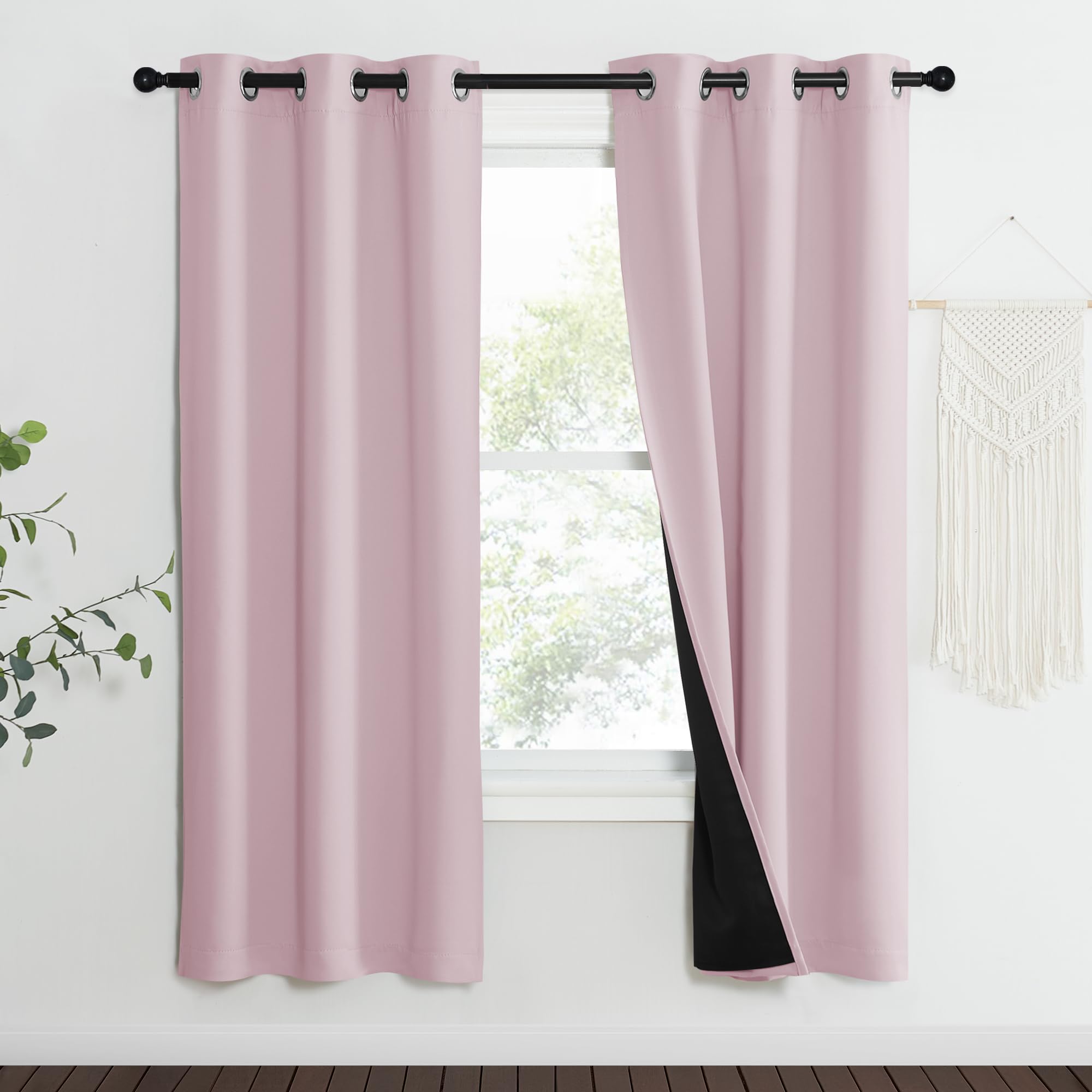 Nicetown 100% Blackout Window Curtain Panels, Heat And Cold Blocking Drapes With Black Liner For Nursery, 70' Thermal Insulated Draperies (Lavender Pink, 2 Pieces, 37' Wide Each Panel)