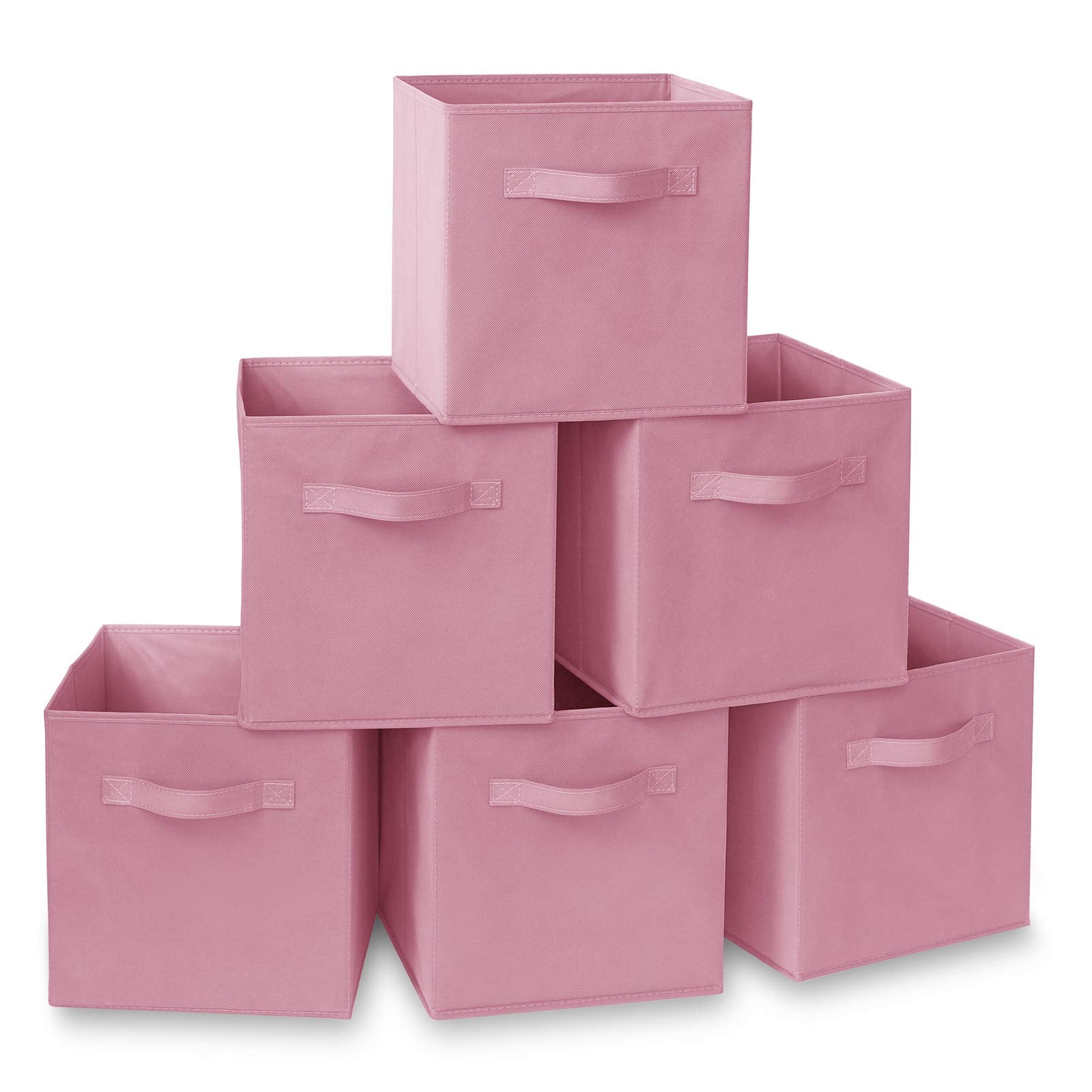 Casafield Set of 6 Collapsible Fabric Cube Storage Bins, Light Pink - 11 Foldable Cloth Baskets for Shelves, Cubby Organizers & 