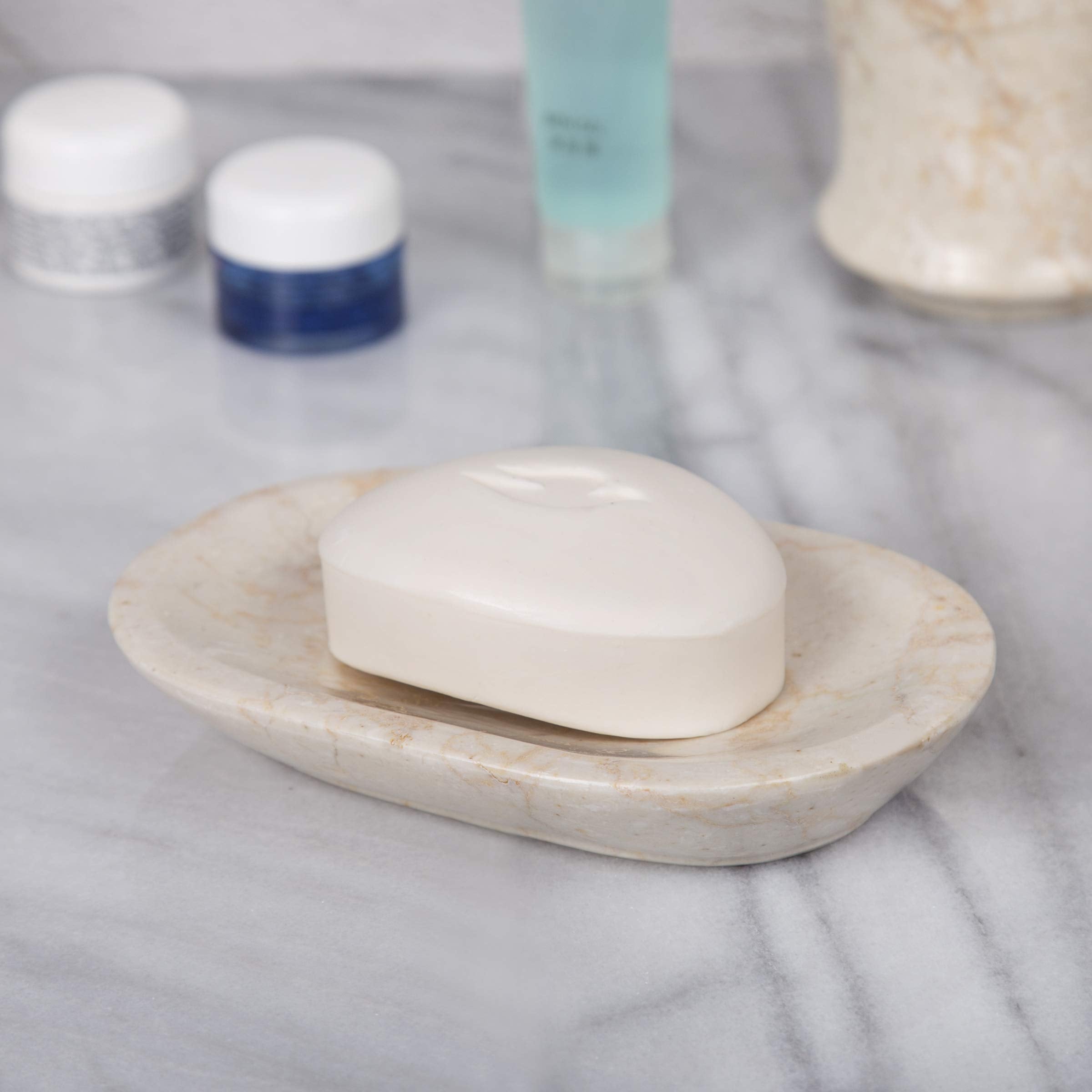 Creative Home Natural Champagne Marble Bar Soap Dish Soap Tray Holder Accessories Tray For Bathroom Vanity Countertop Kitchen Si