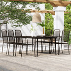 vidaXL Patio Dining Set 7 Piece Black, Outdoor Garden Table and Chairs, Powder-Coated Steel Frame with Twined Cotton Rope Seats, Tempered Glass Top