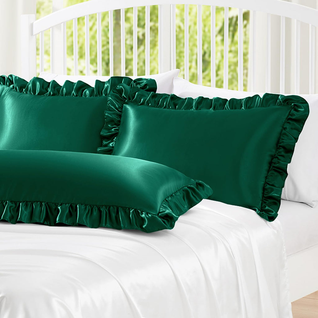 Homiest Ruffle Satin Pillowcase For Hair And Skin, Queen Satin Pillow Covers Silky Pillow Cases Set Of 2, Satin Ruffled Pillowca