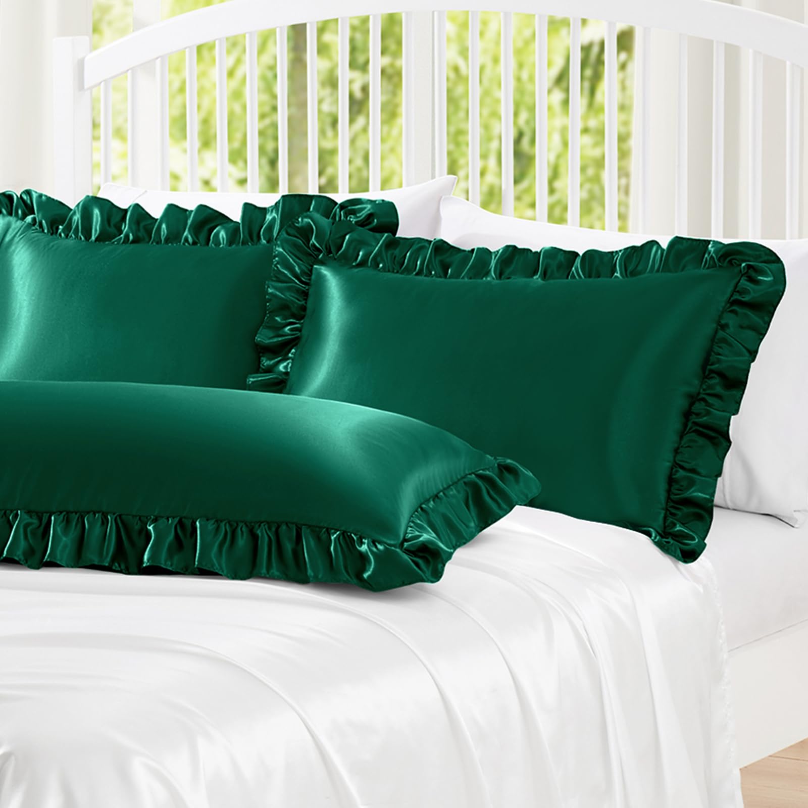 Homiest Ruffle Satin Pillowcase For Hair And Skin, Queen Satin Pillow Covers Silky Pillow Cases Set Of 2, Satin Ruffled Pillowca