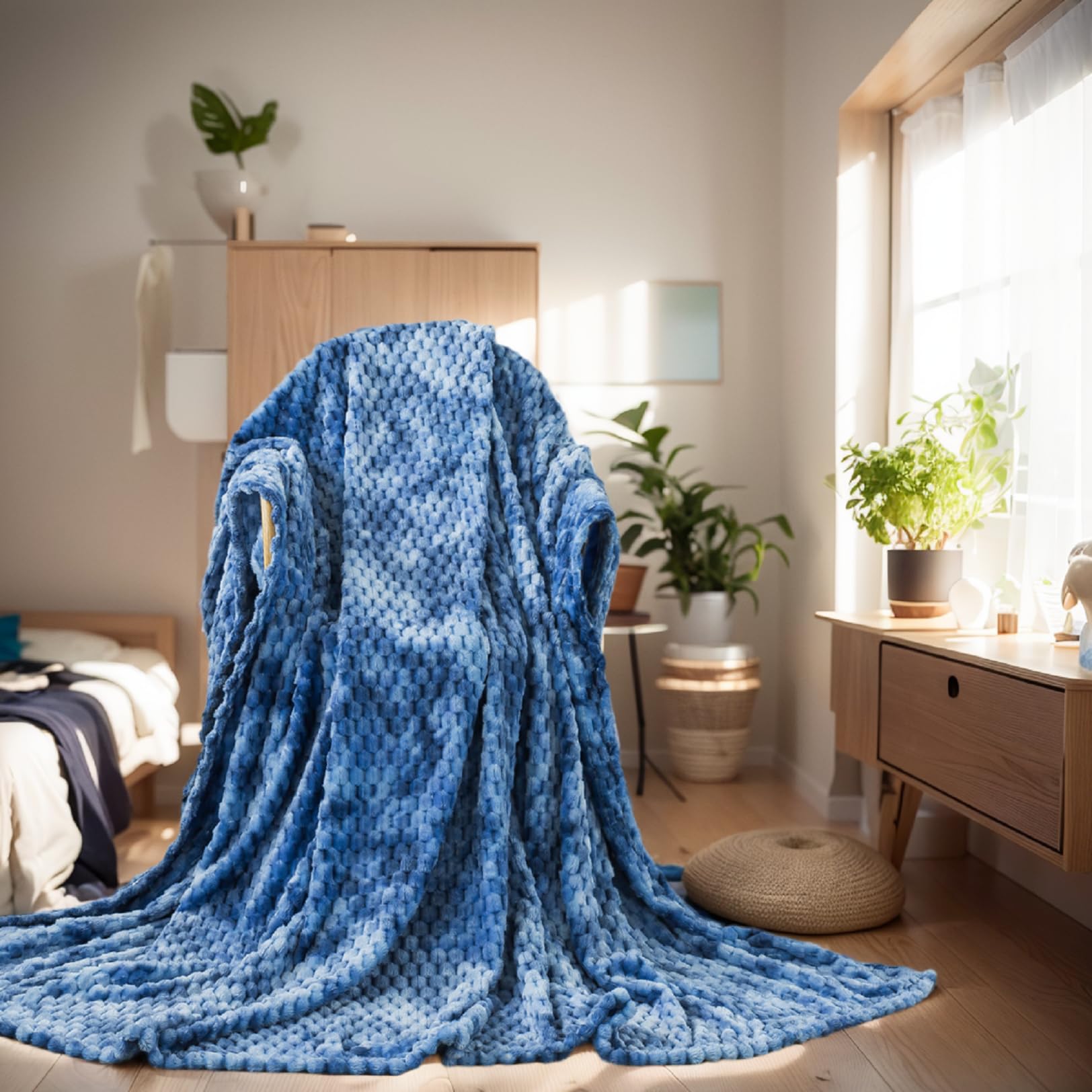 Richave Fleece Throw Blanket,Premium Lightweight Anti-Static 50X60 Inches Travel Size 3D Clouds Stylish Jacquard Throw Blanket F
