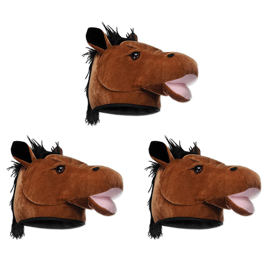 Beistle Unisex Plush Horse Head Hats, 3 Pieces - Western Costume Accessories, Farm Themed Party Supplies, Crazy Animal Headwear,