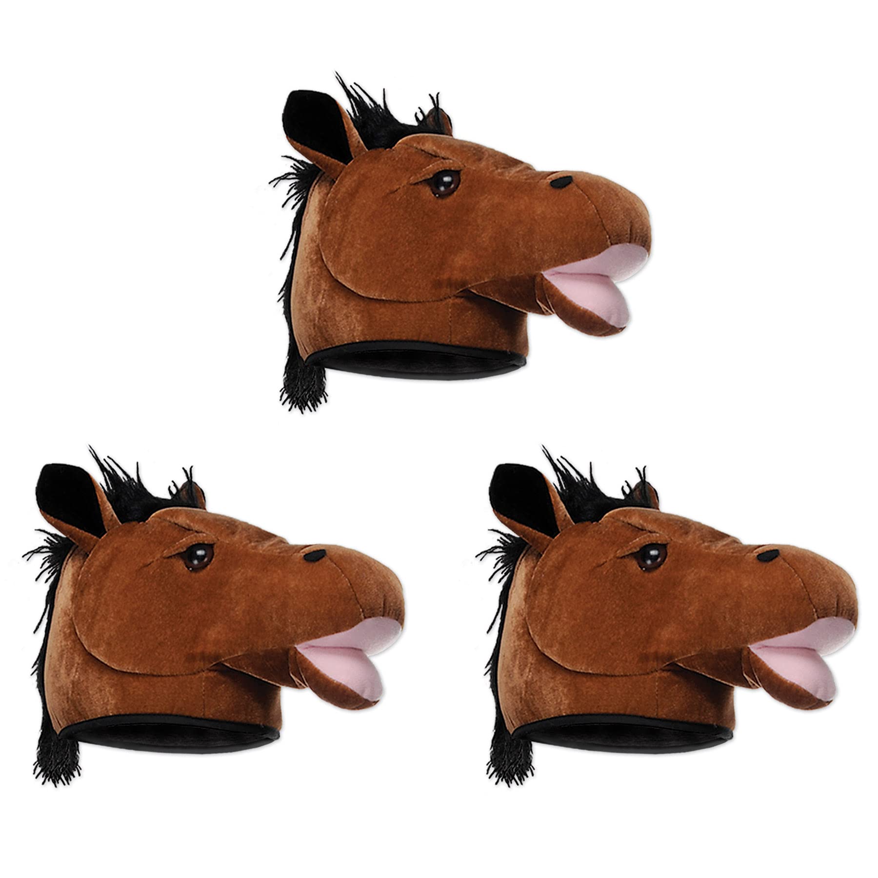 Beistle Unisex Plush Horse Head Hats, 3 Pieces - Western Costume Accessories, Farm Themed Party Supplies, Crazy Animal Headwear,