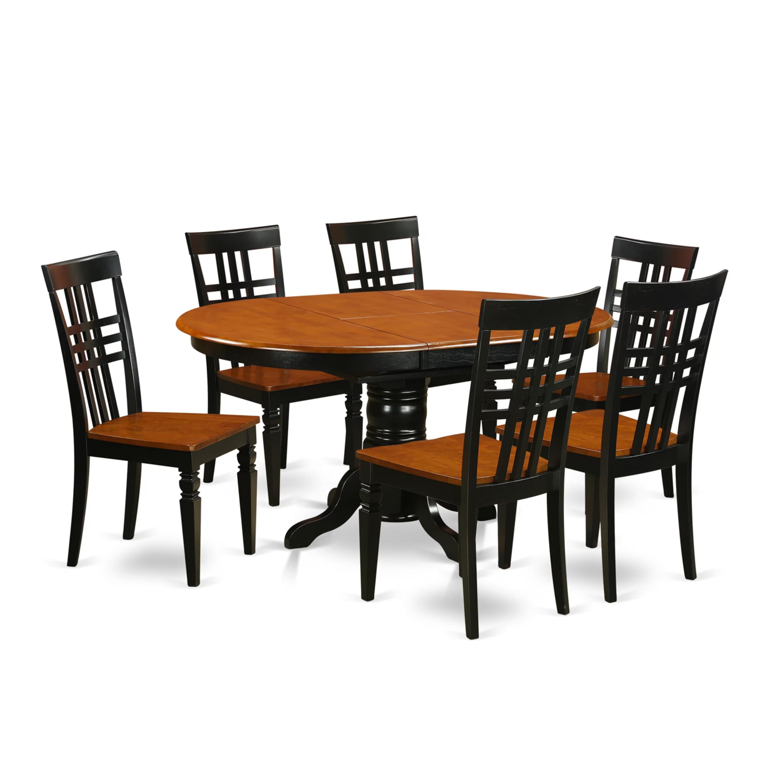 East West Furniture KELG7-BCH-W 7 Piece Kitchen Table & Chairs Set Consist of an Oval Dining Room Table with Butterfly Leaf and 6 Solid Wood Seat Chairs, 42x60 Inch, Black & Cherry