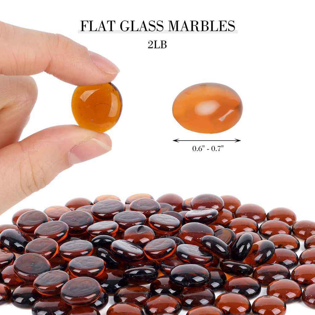 Domestar 2Lb Amber Flat Glass Marbles, Decorative Marbles For Vases Aquarium Pebbles Fish Tank Rocks Vase Fillers Diy Crafts Tab