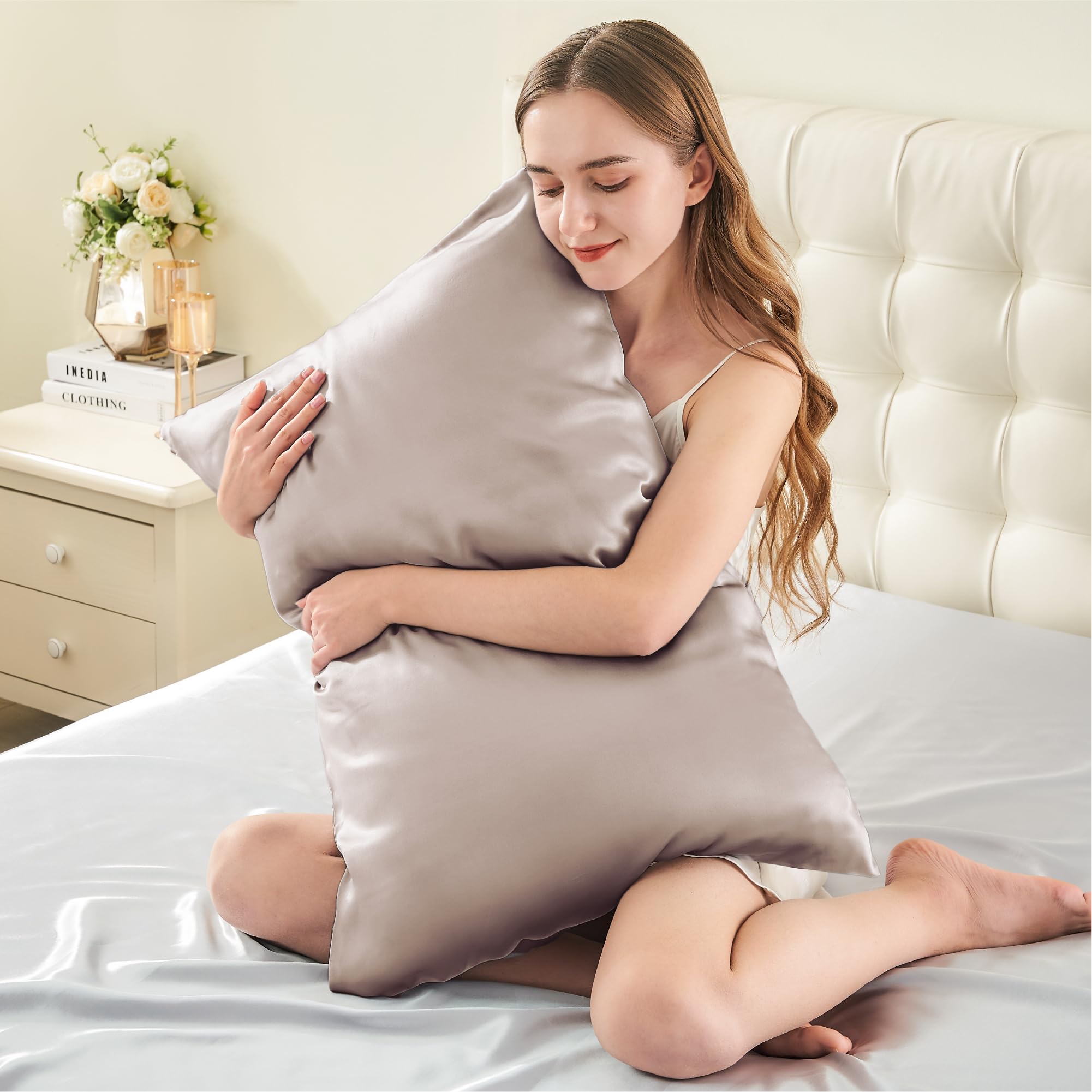 Infiixso Mulberry Silk Pillowcase For Hair And Skin, Silk Pillow Cases Queen Size Set Of 2 With Hidden Zipper 20X30 Inches, Ultr