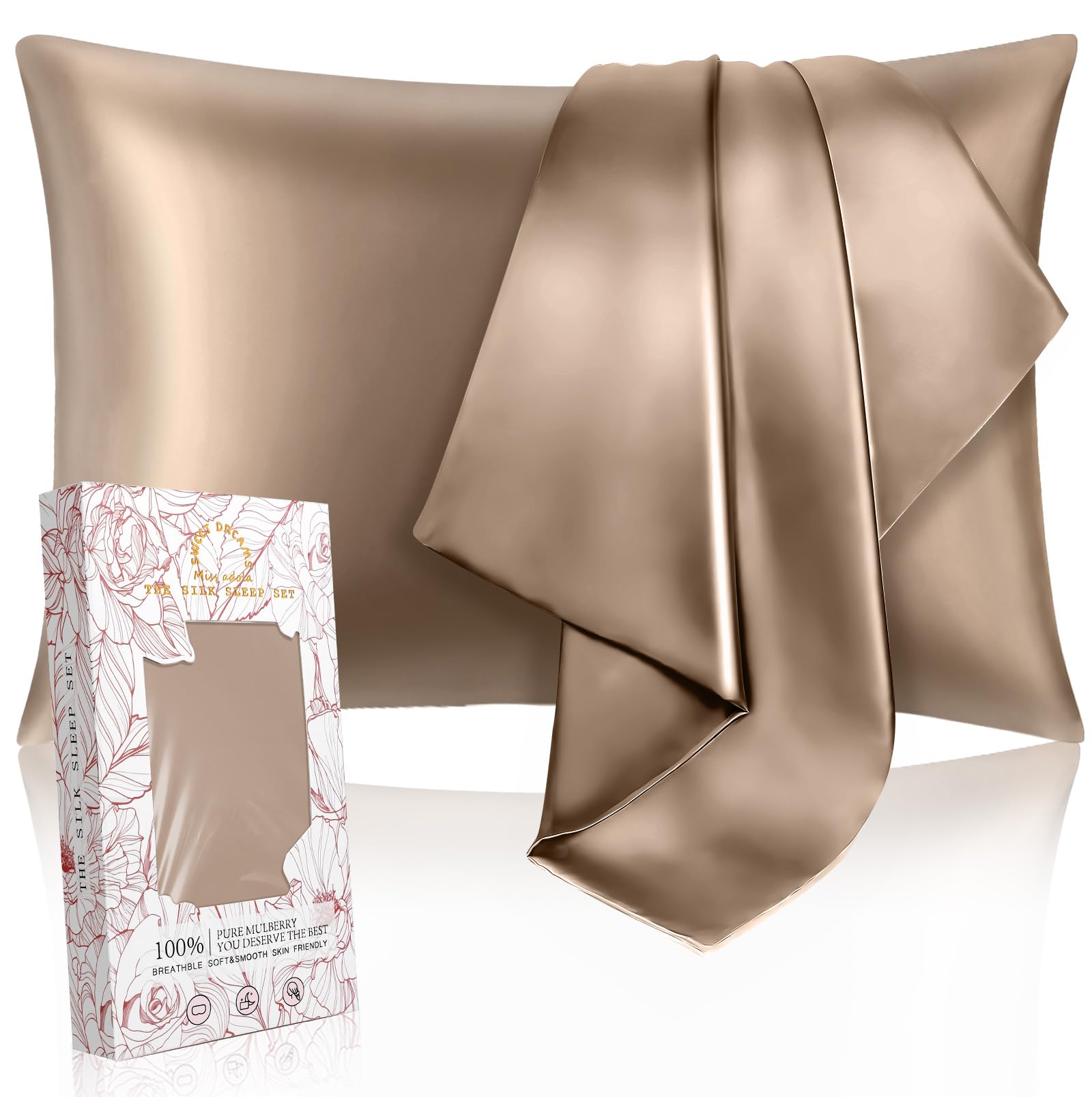 Miss Adola 2 Pack Mulberry Silk Pillow Case For Hair And Skin 19 Momme Standard 26'X20' Taupe Brown Silk Pillowcase Soft Smoot