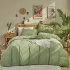 KAREVER Sage Velvet Comforter Sets Solid Sage Green Flannel Bedding Set 3 Pieces Comforter Set Sage Green Velvet Blanket Warm Wi