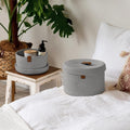Jute Woven Storage Baskets With Lids, Natural Rope Organizer Set Of 2, Round Hamper With Leather Handles For Toys, Nursery, Livi