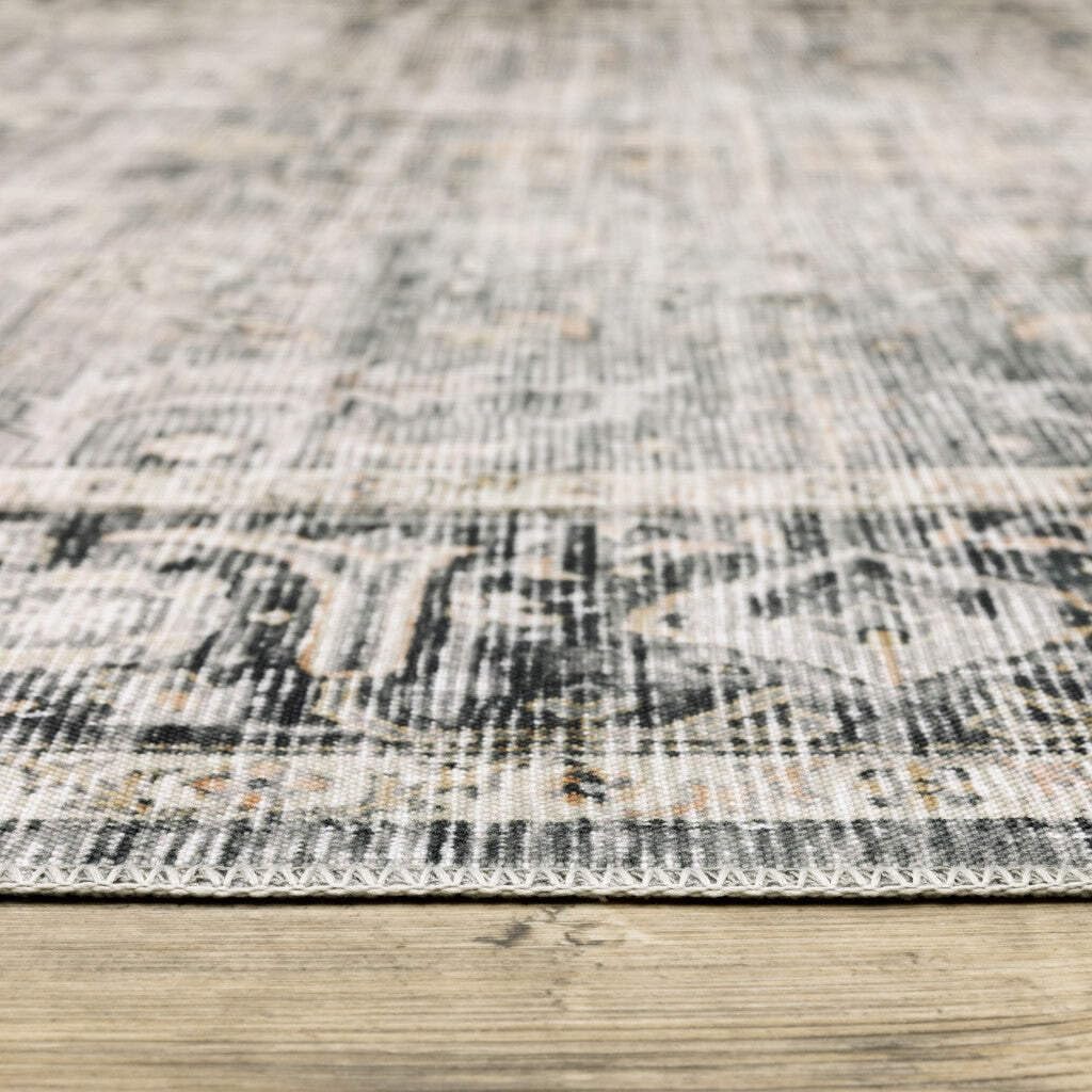 HomeRoots 510395 7 x 10 ft. Charcoal Gray Salmon & Ivory Oriental Printed Stain Resistant Non Skid Rectangle Area Rug