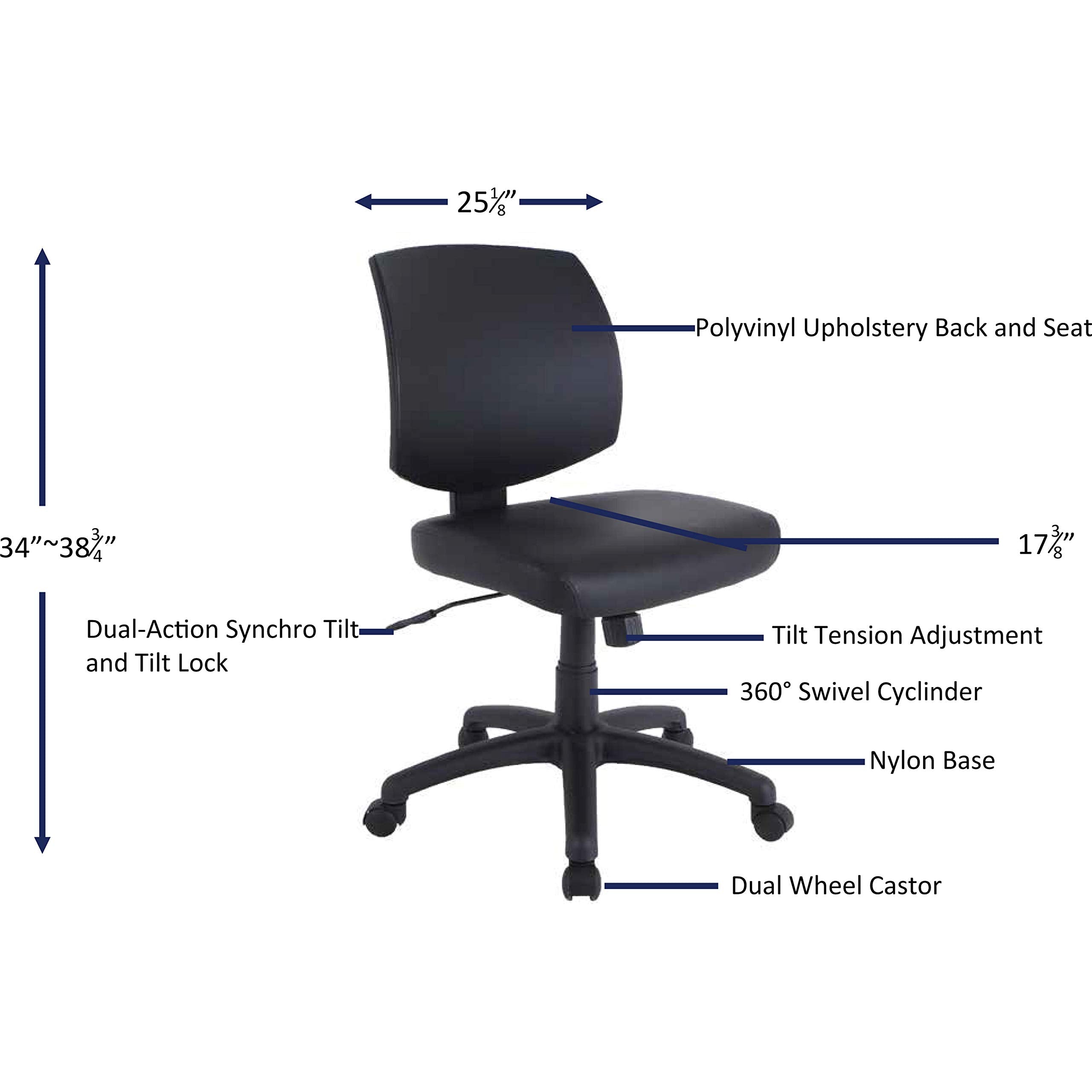 Lorell PVC UpholsteryTask Chair, Black