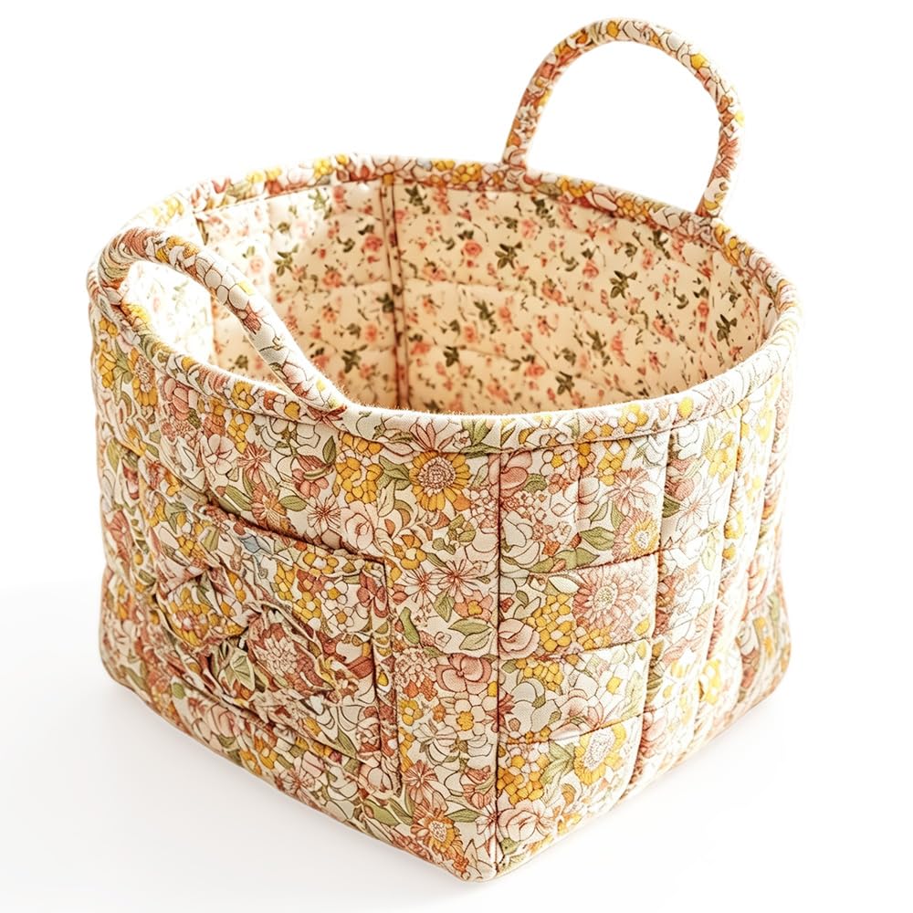 Foldable Laundry Boho Floral Quilted Storage Bin Basket with Handles for Clothes, Car Organizer, Collapsible Hamper ,6