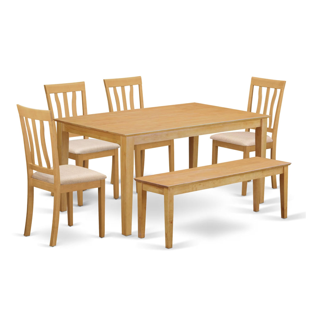 East West Furniture CAAN6-OAK-C 6 Piece Dining Table Set Contains a Rectangle Kitchen Table and 4 Linen Fabric Dining Chairs with a Bench, 36x60 Inch, Oak