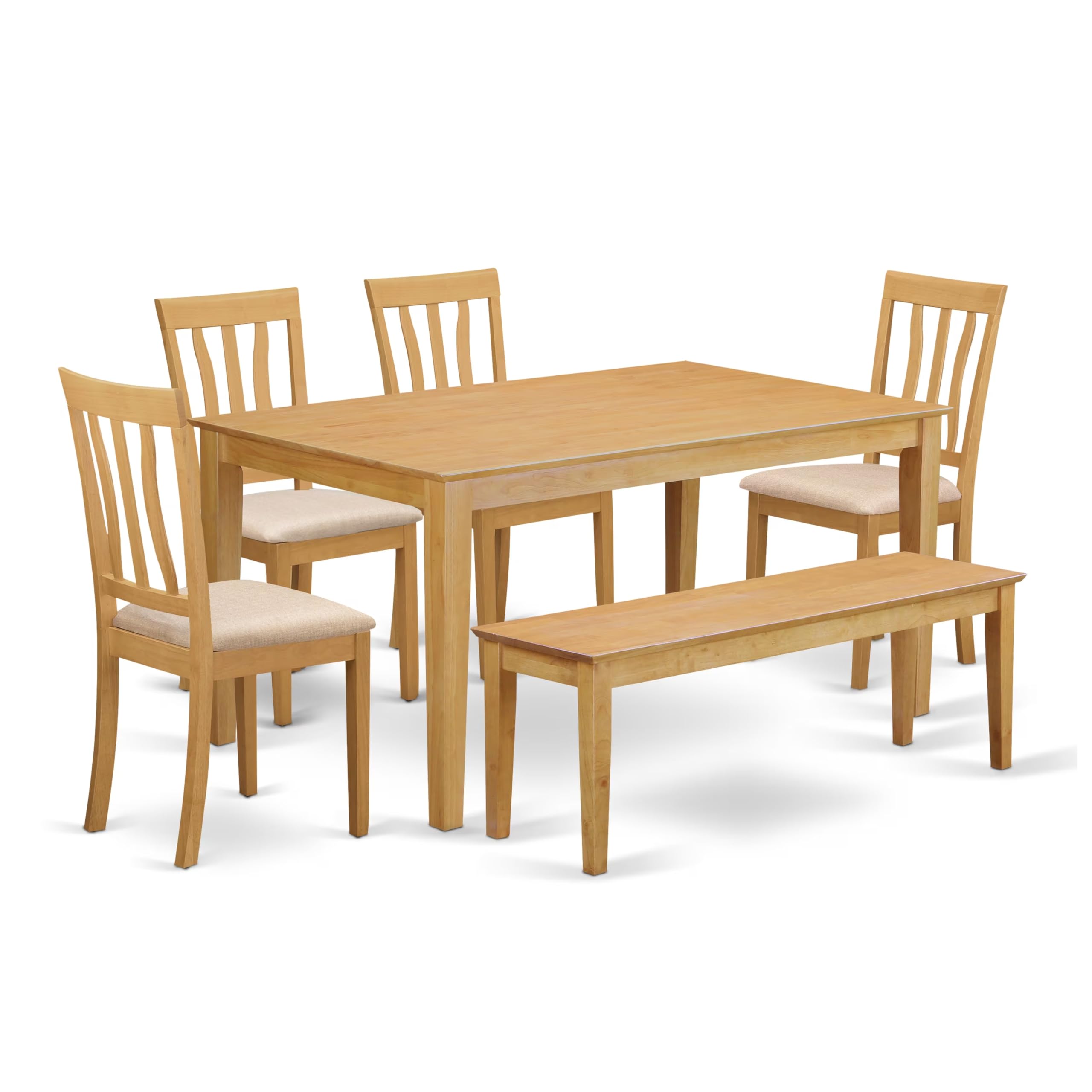 East West Furniture CAAN6-OAK-C 6 Piece Dining Table Set Contains a Rectangle Kitchen Table and 4 Linen Fabric Dining Chairs with a Bench, 36x60 Inch, Oak