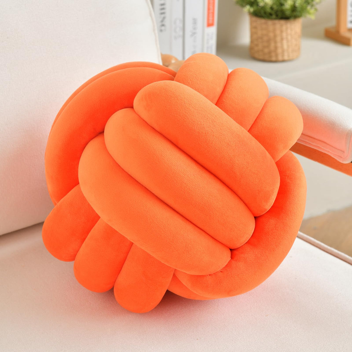 Lusjnge Decorative Throw Knot Pillow Ball For Home Chair Sofa Couch Bed Aesthetic Round Velvet Knotted Pillow Cushion (Orange, 1