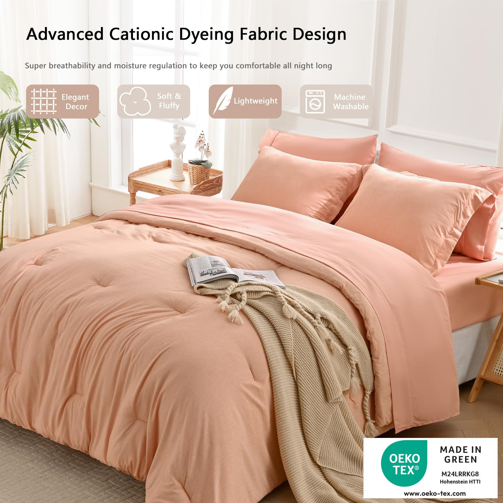 Unilibra Twin Comforter Set 5 Pieces - Orange Bed In A Bag Twin Size Soft For All Seasons - Cationic Dyeing Bedding Comforter Sets With Comforter, Flat Sheet, Fitted Sheet, Pillowcases & Shams