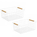 Soddeph 2Pack Large White Wire Storage Baskets with Wooden Handles
