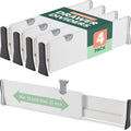 Drawer Divider Set of 4, Adjustable Length 11 - 17 Drawer Organizers, Locks in Place, Easy-Assemble, Secured, Foam Ends, for Bed