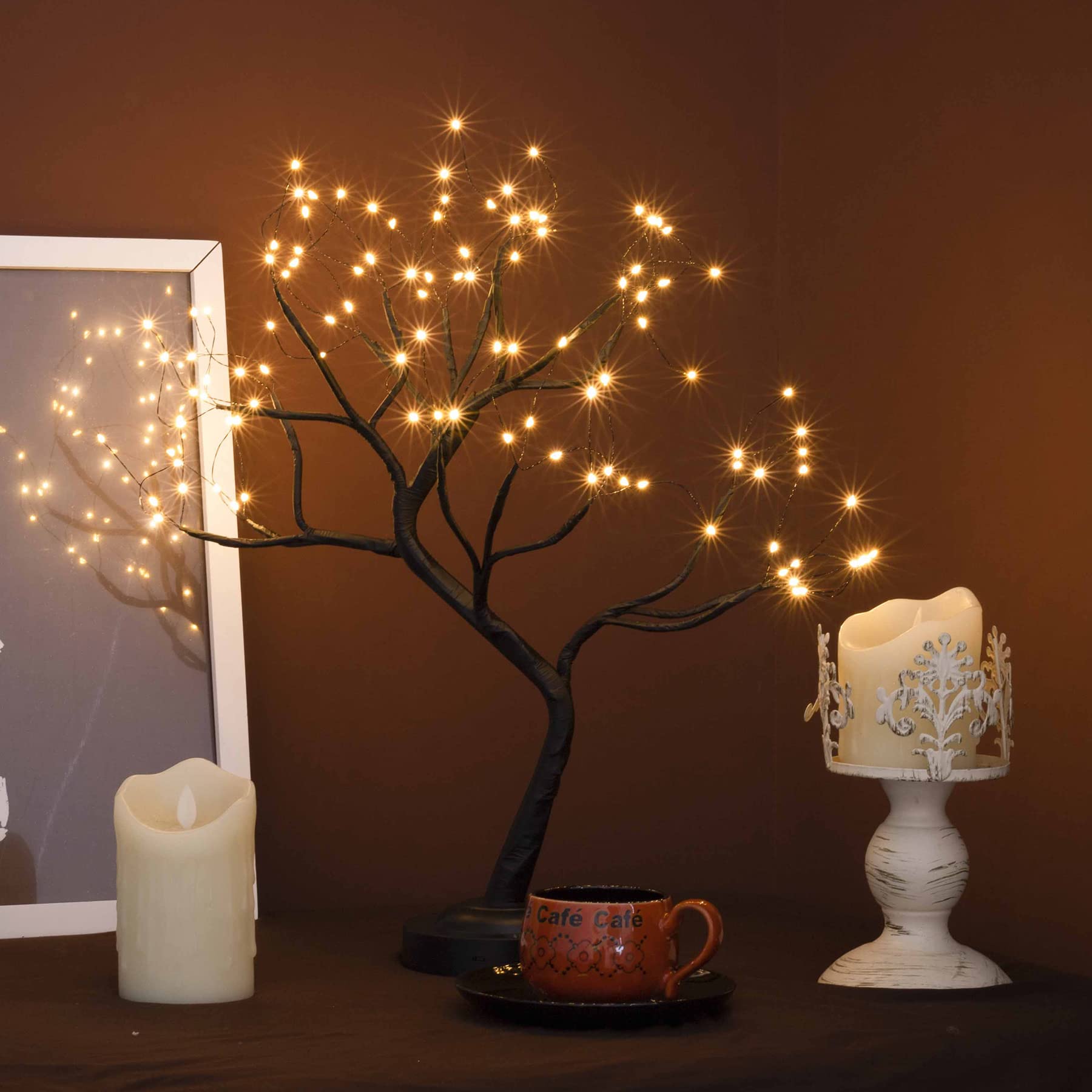 FUCHSUN Tabletop Tree Light Led Desk Lamp Artificial Tree for Home Office Decorative Branches for Party Halloween Holiday Batter