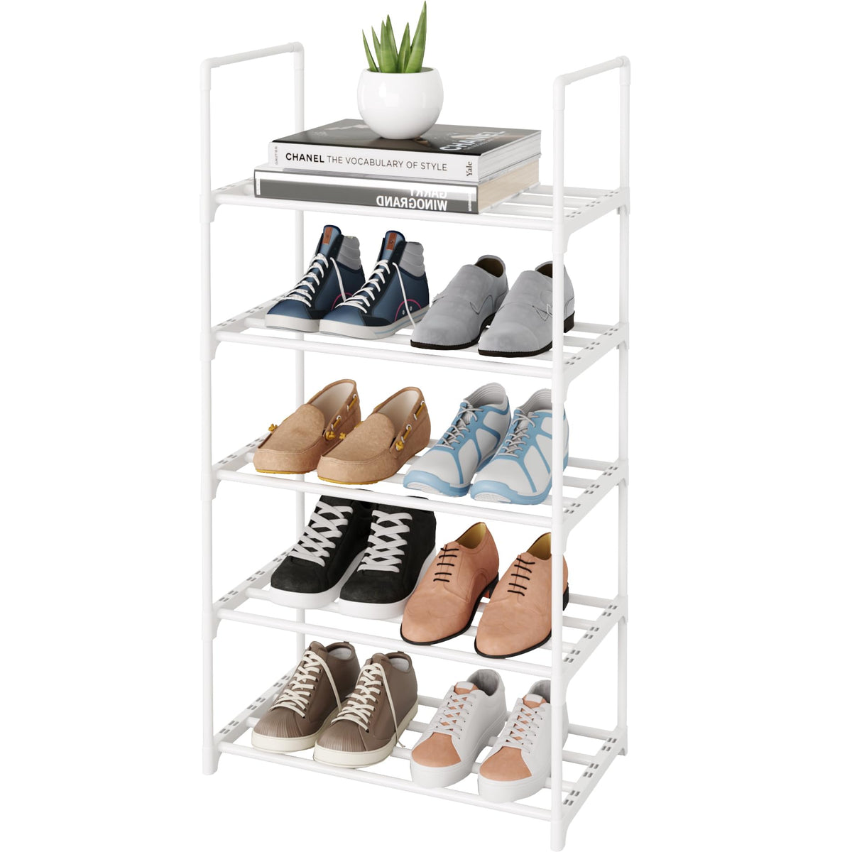 Tauehr Metal Shoe Rack,Upgrade 5-Tier Stackable Shoe Stand,Narrow Shoe Storage Shelf For Shoes,Boots Entryway And Closet Hallway