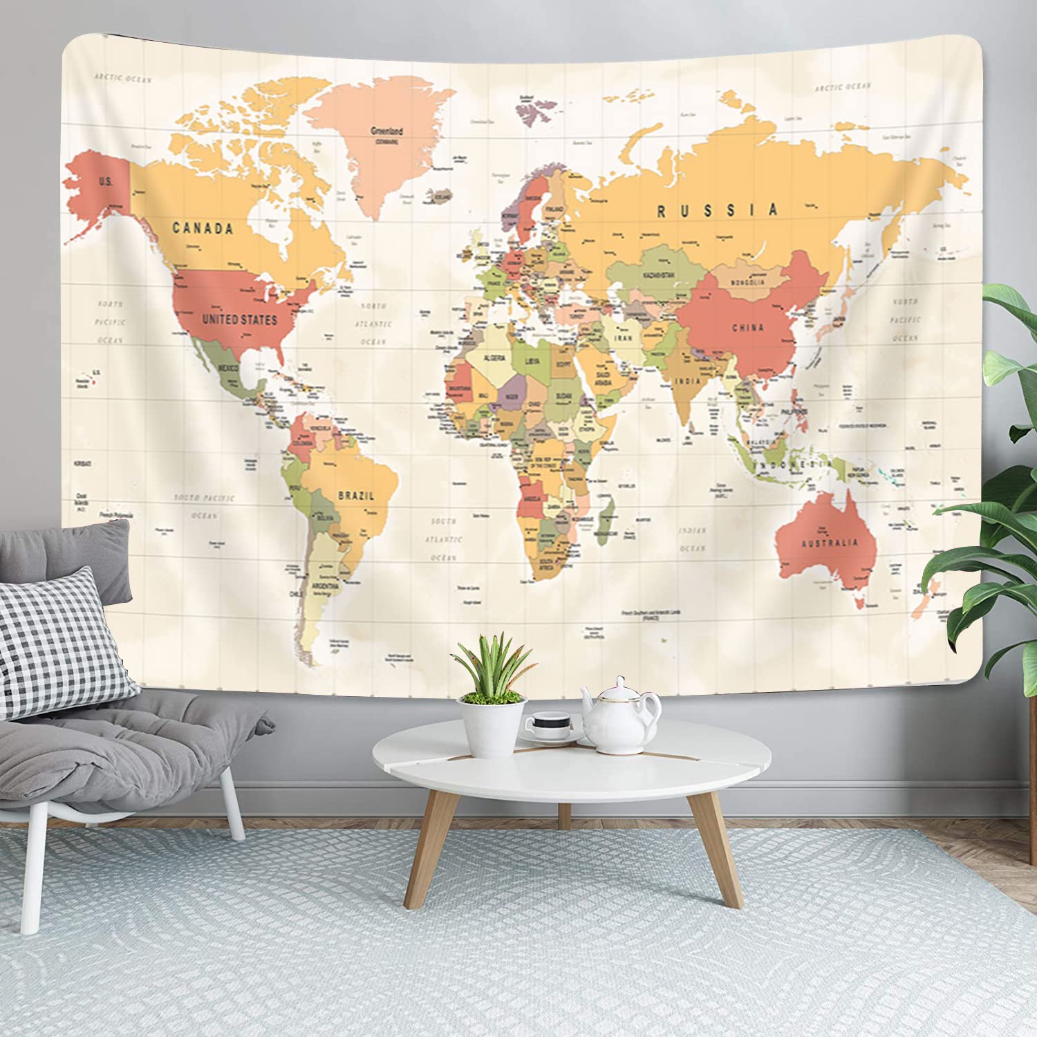 VeiVian World Map Tapestry, Map of World Vintage Topography Educational Tapestries Posters for College Kids Student Dorm Wall Ar