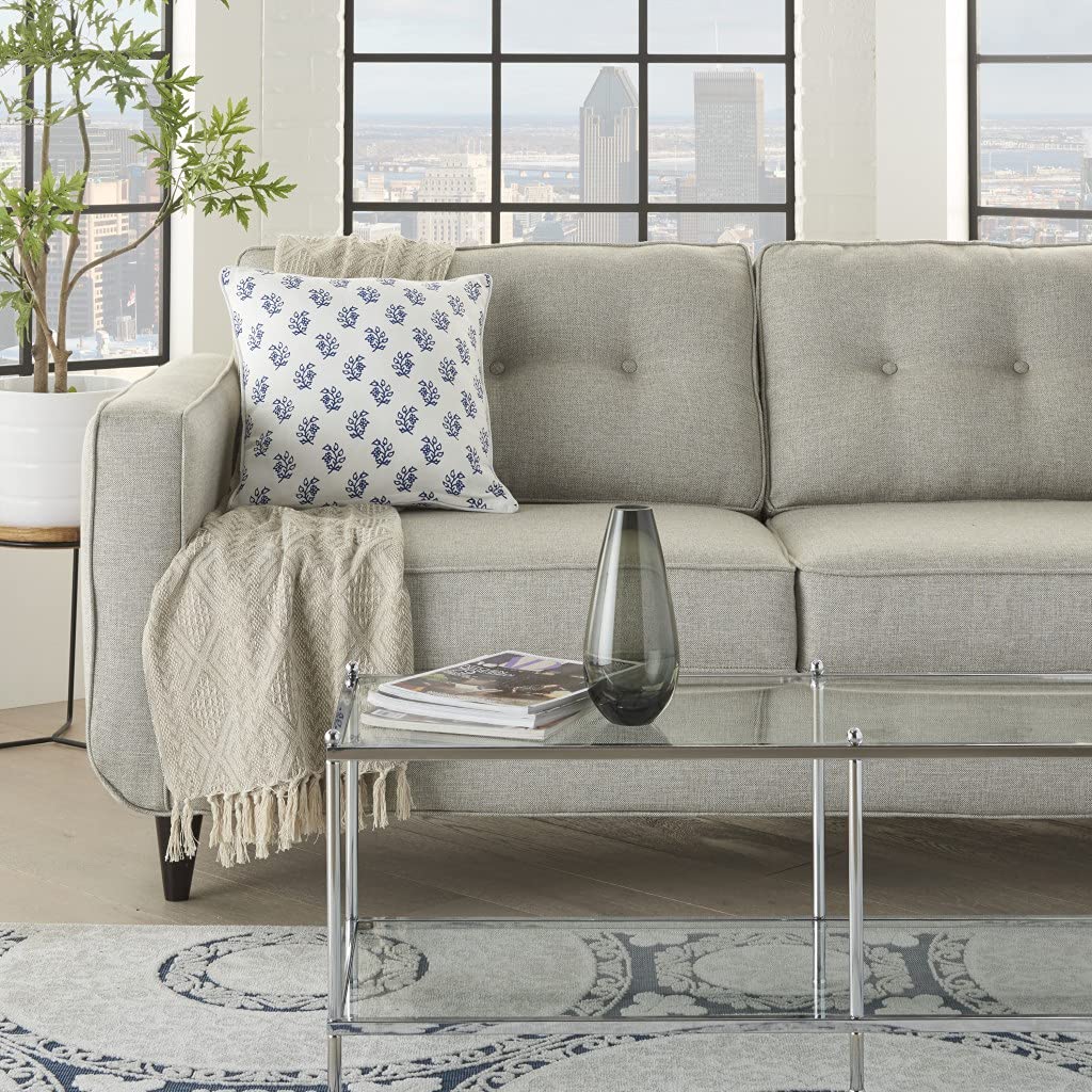 HomeRoots 100% Cotton Duck Blue and Ivory Bohemian Floral Throw Pillow